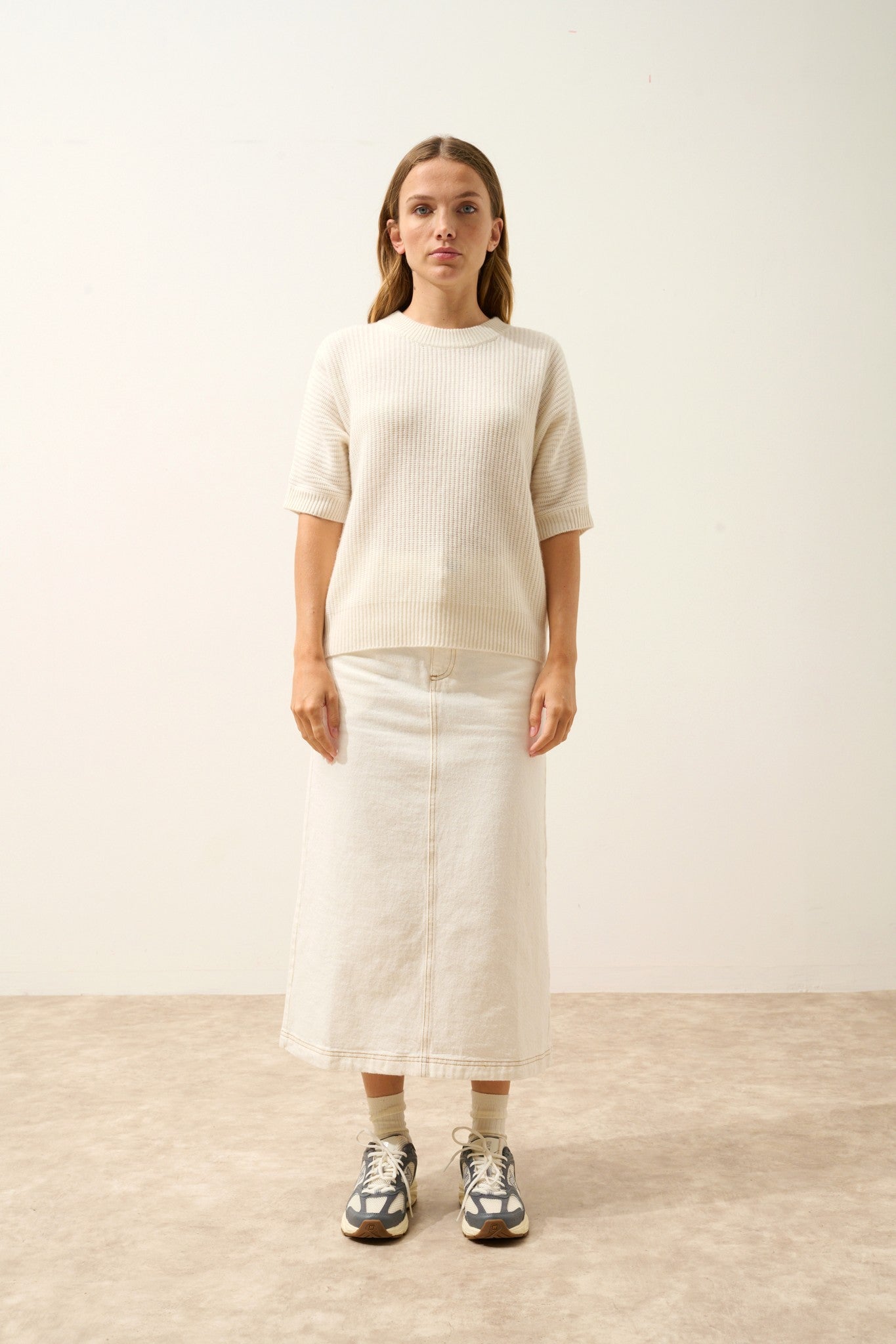 érina t-shirt col bateau chauve souris 4 fils ivoire 100% cachemire