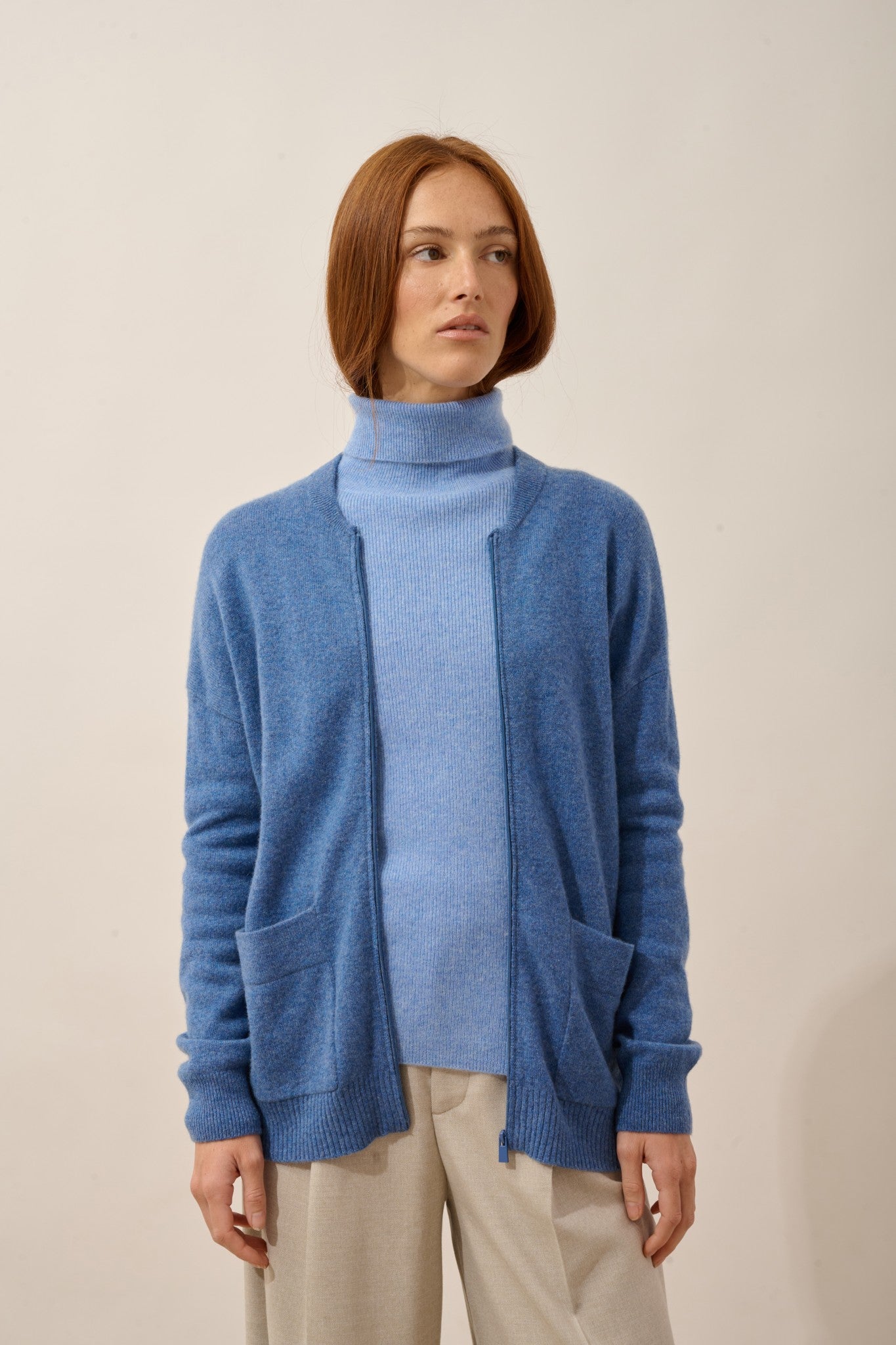 ervie gilet col mao bleu denim