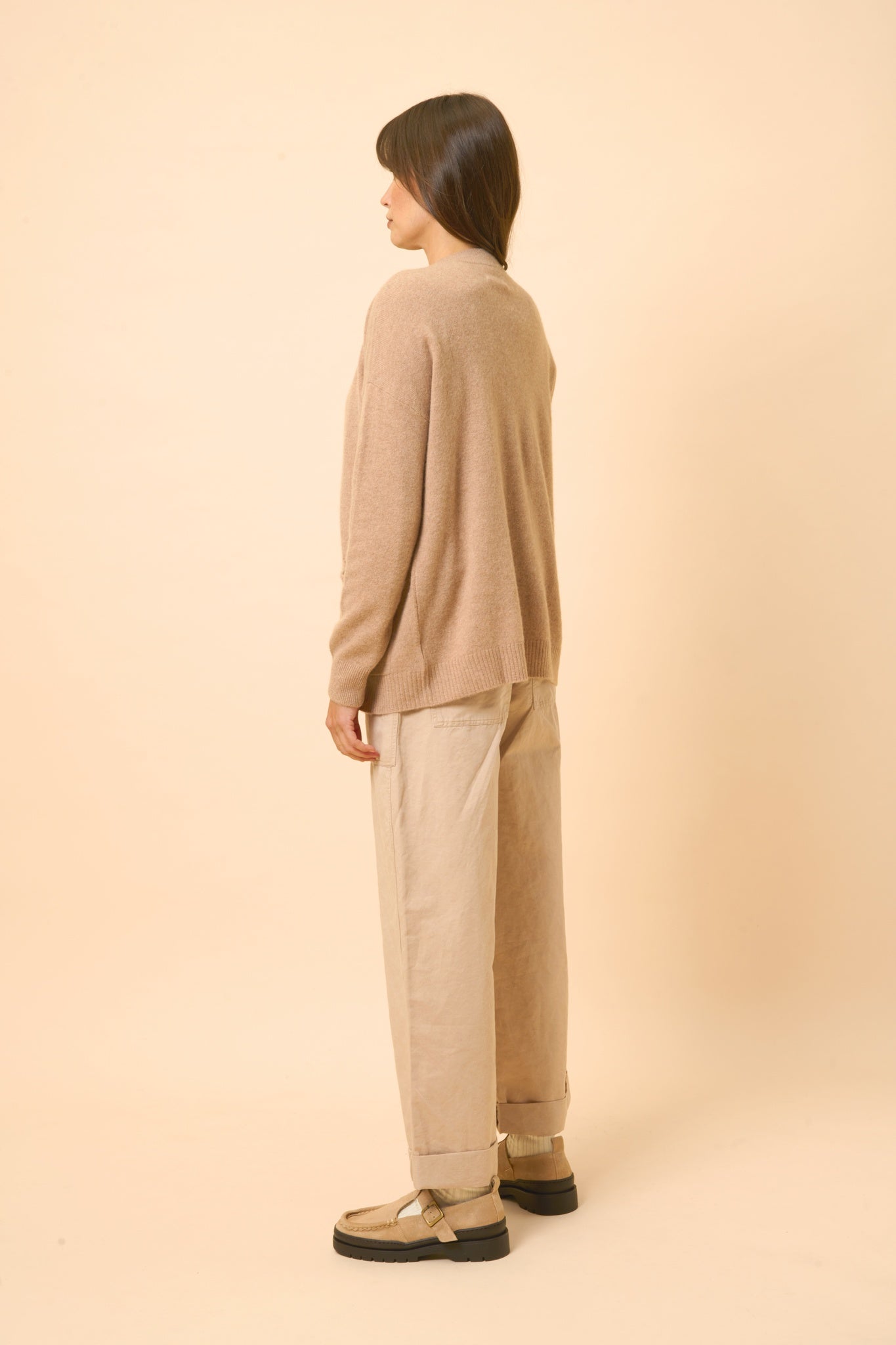 ERVIE gilet col mao camel chiné