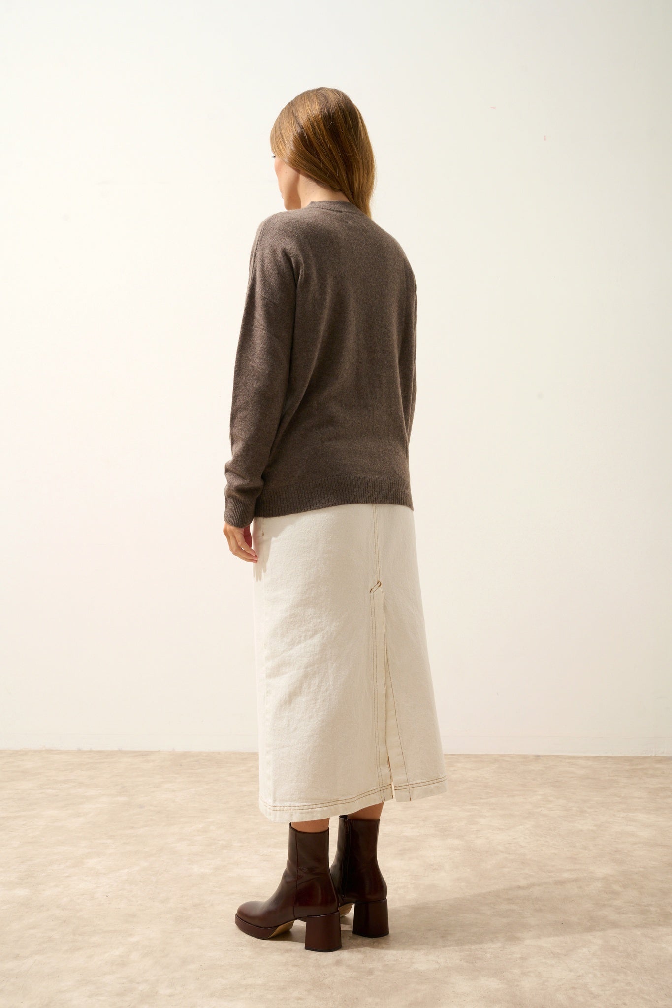 ERVIE taupe mottled mao neck cardigan