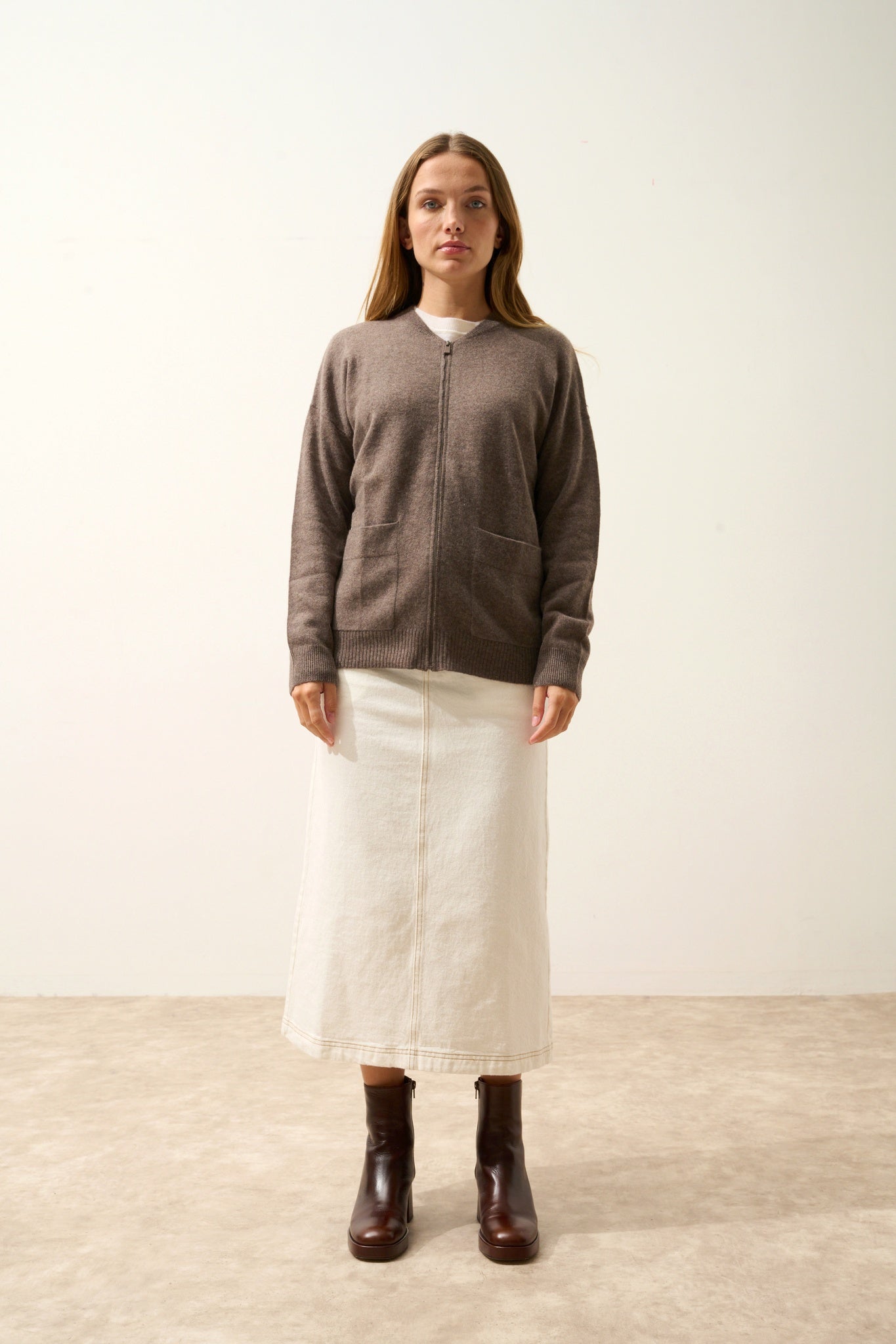 ERVIE taupe mottled mao neck cardigan