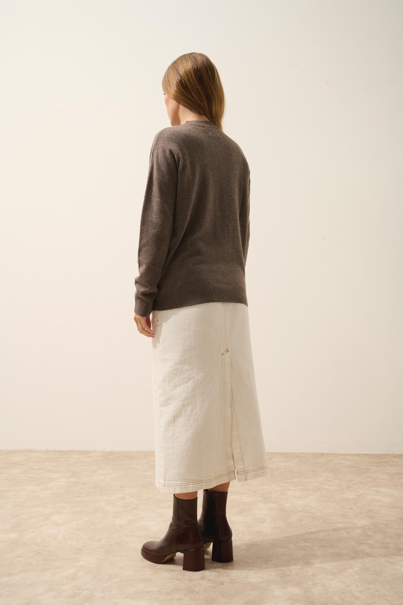 ERVIE gilet col mao taupe chiné