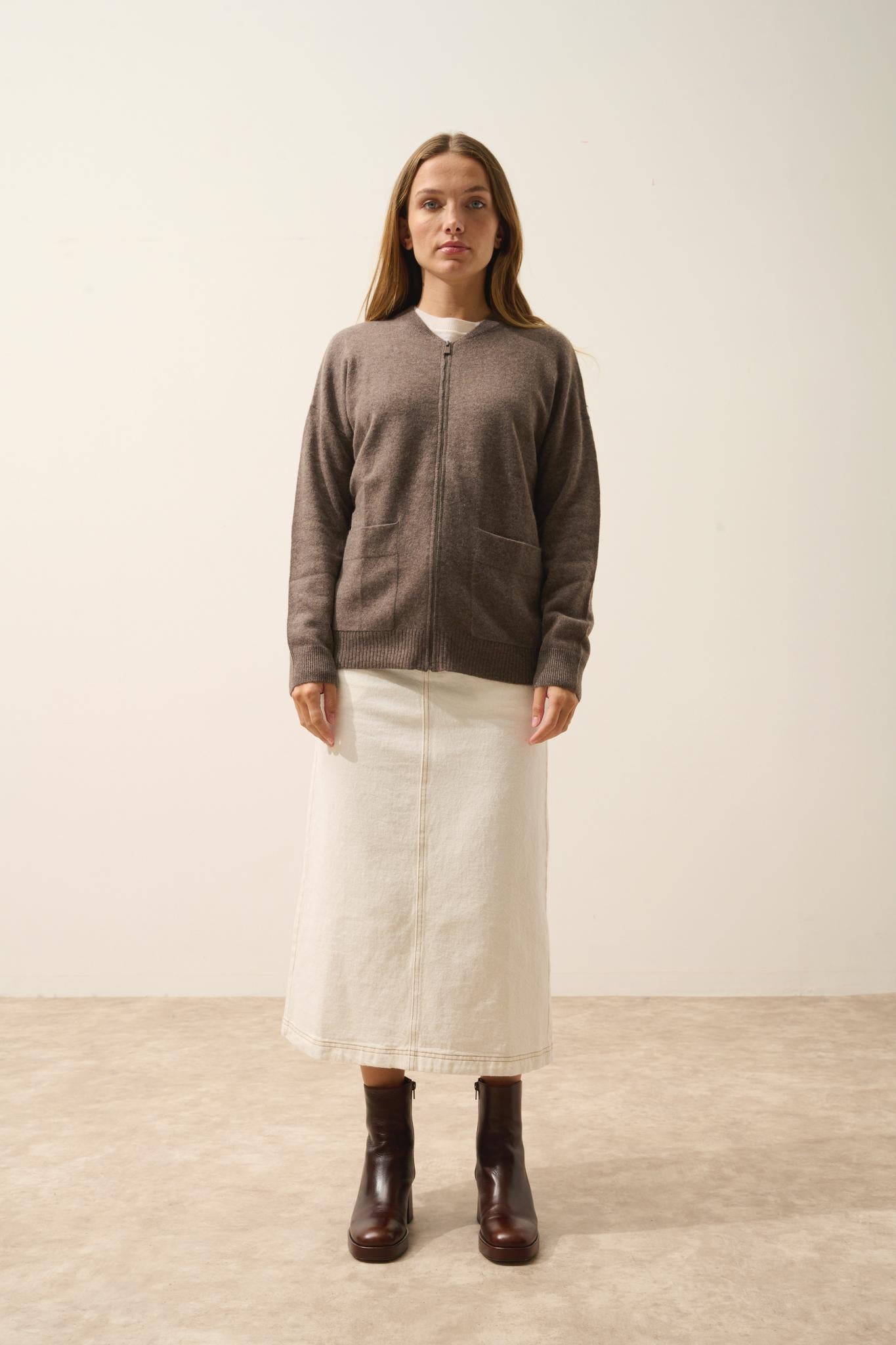 ERVIE gilet col mao taupe chiné