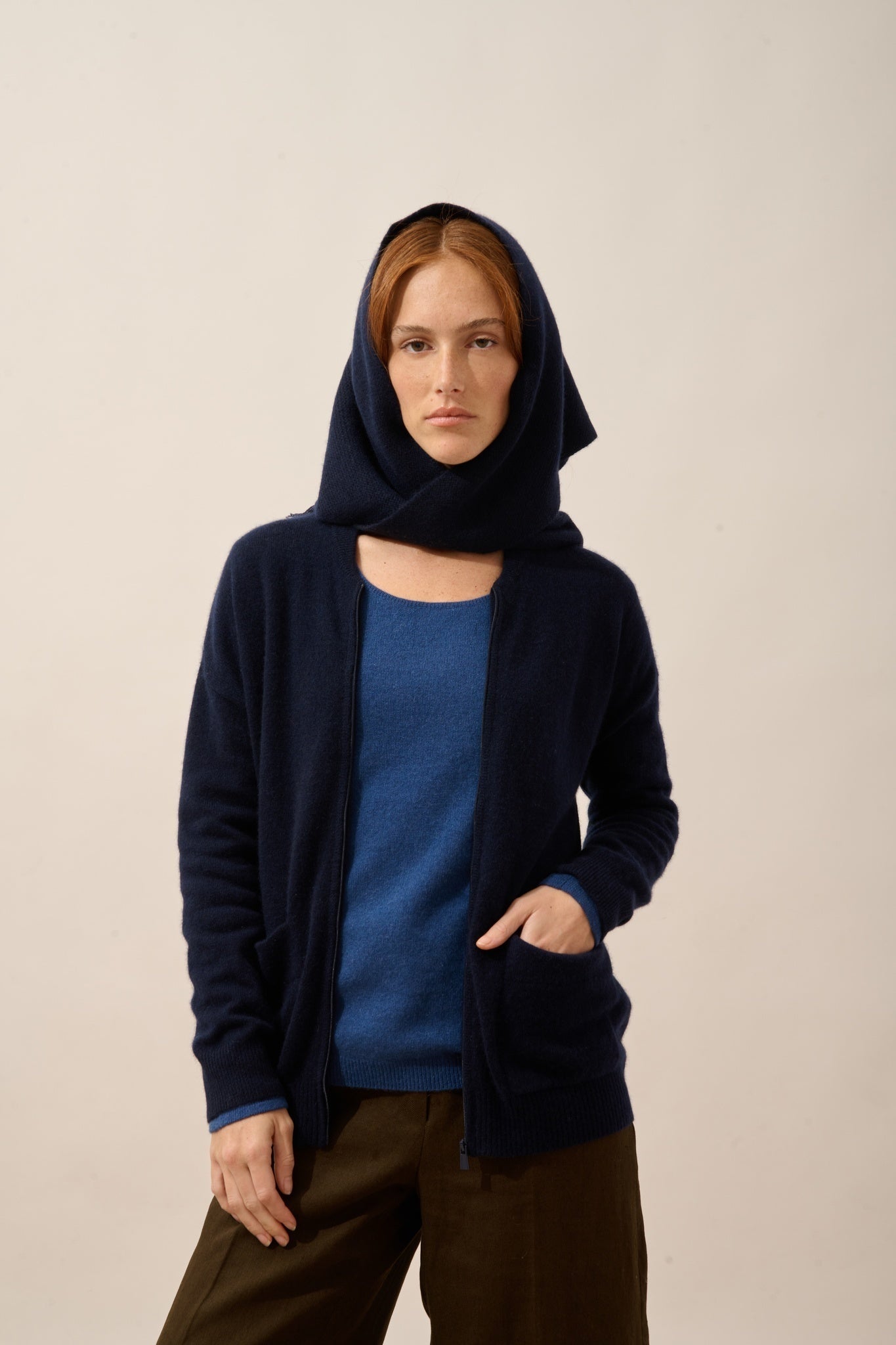 ERVIE gilet zippé col mao navy