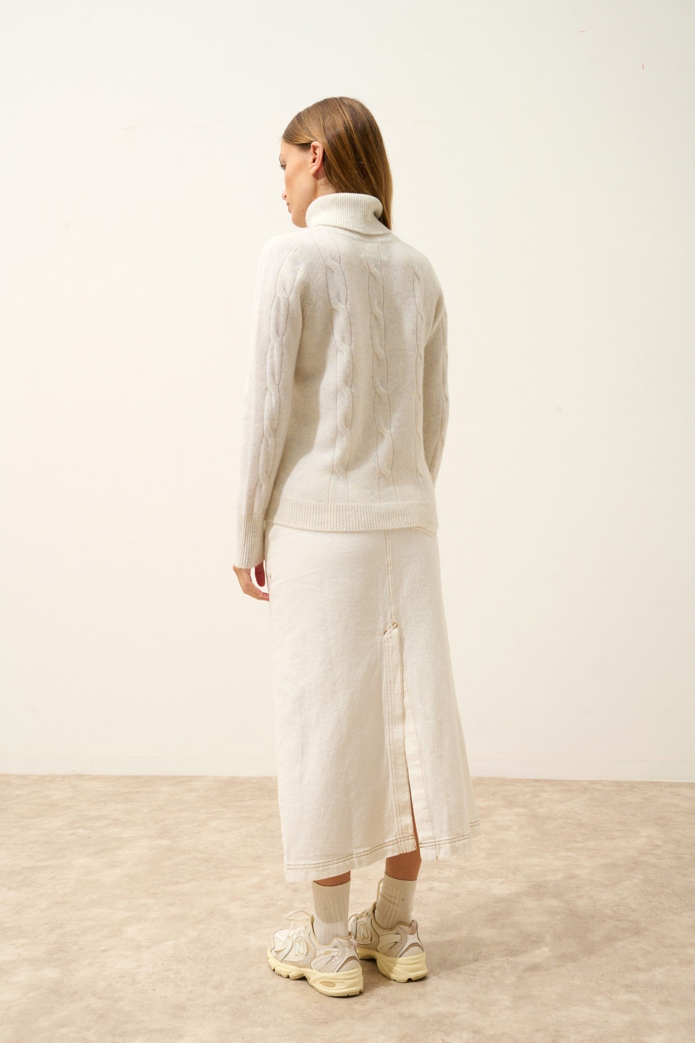 estelle pull col roulé blanc chiné 100% cachemire