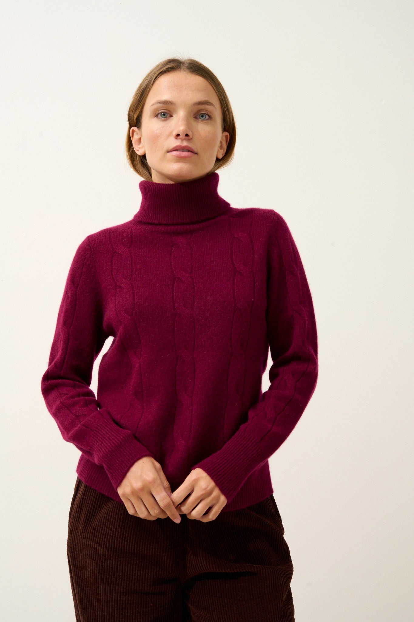 estelle pull col roulé bordeaux 100% cachemire