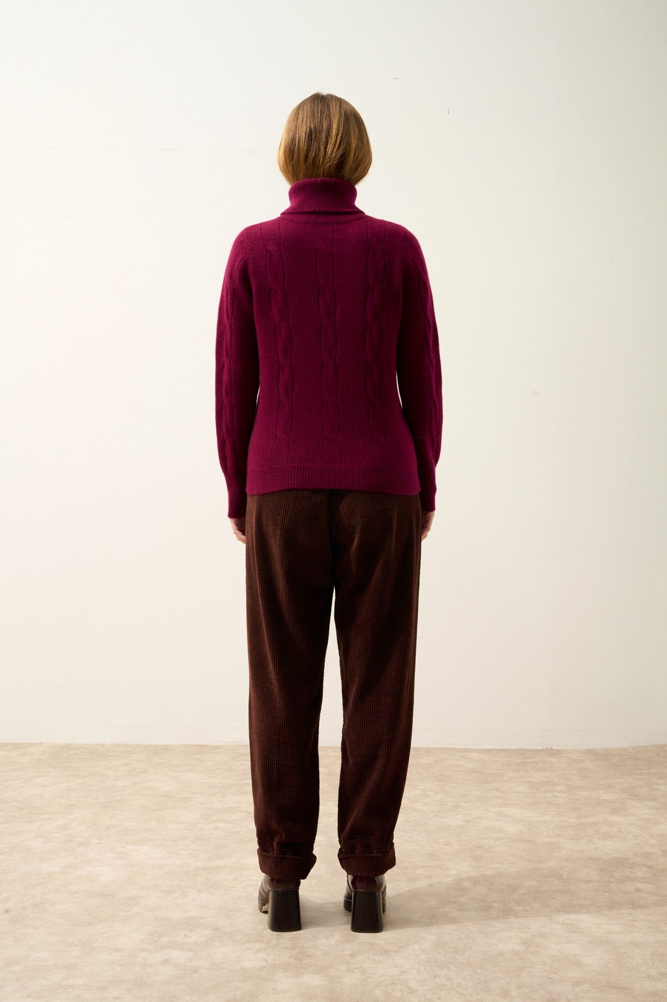 estelle pull col roulé bordeaux 100% cachemire