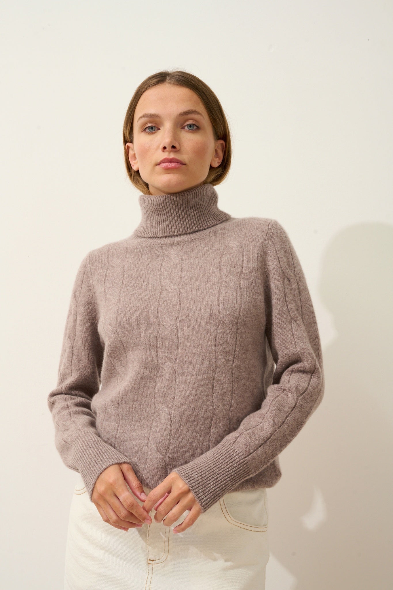 ESTELLE pull col roulé caribou chiné