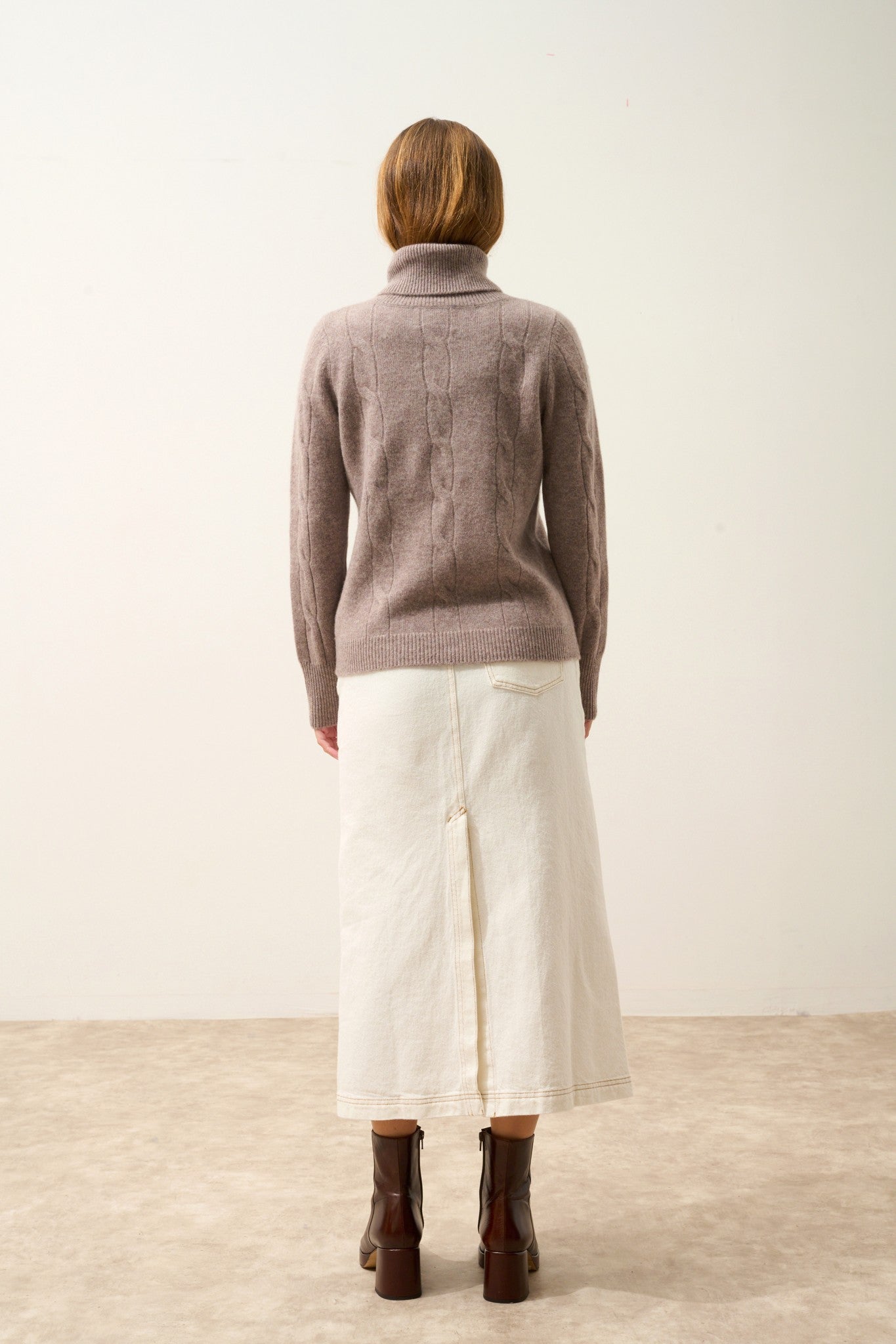 estelle pull col roulé caribou chiné 100% cachemire