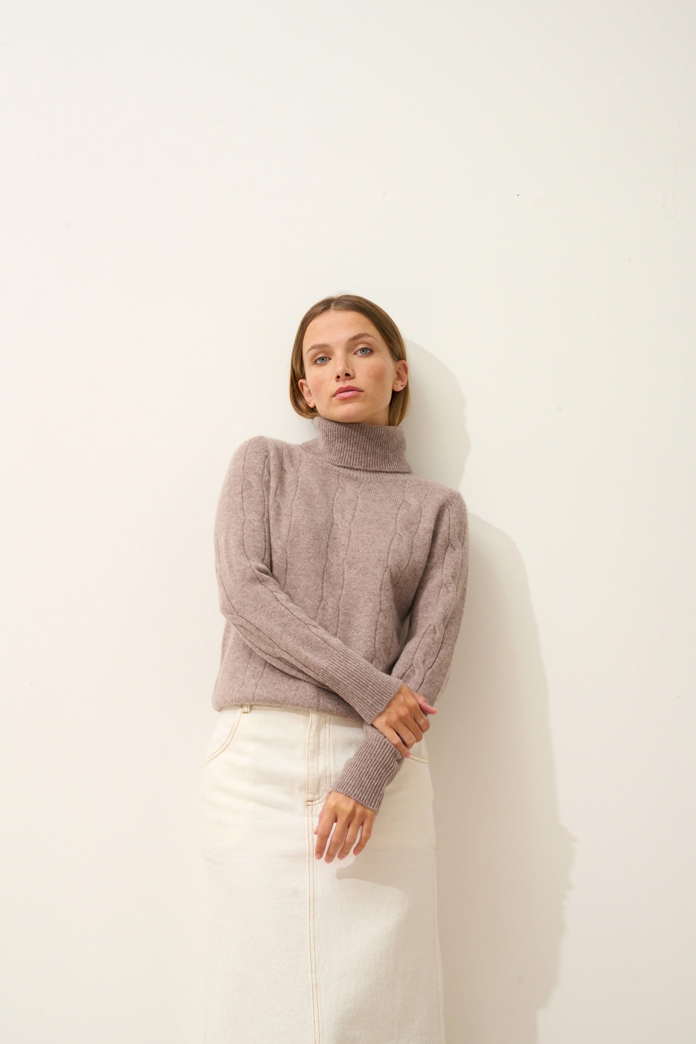 ESTELLE pull col roulé caribou chiné