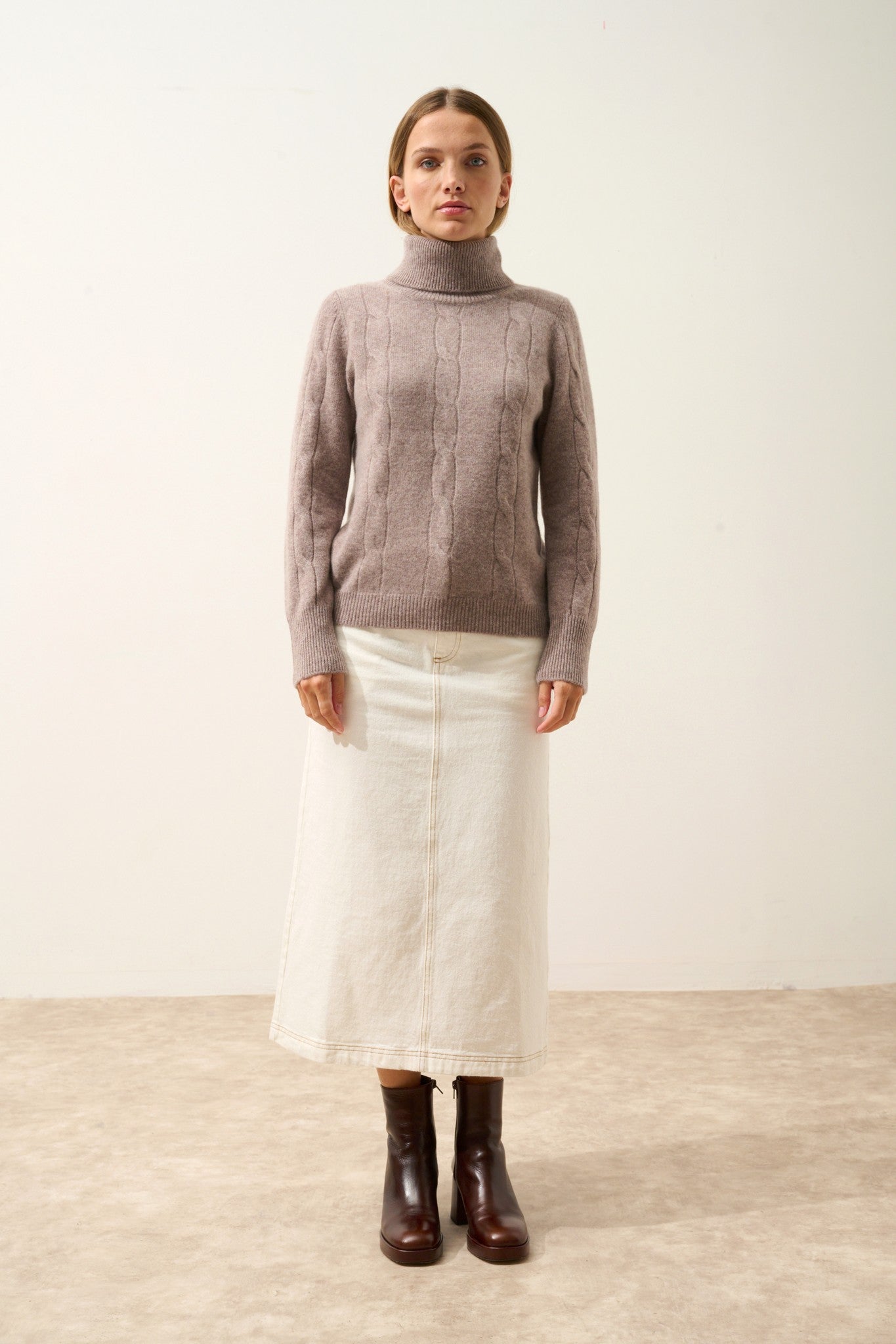 estelle pull col roulé caribou chiné 100% cachemire