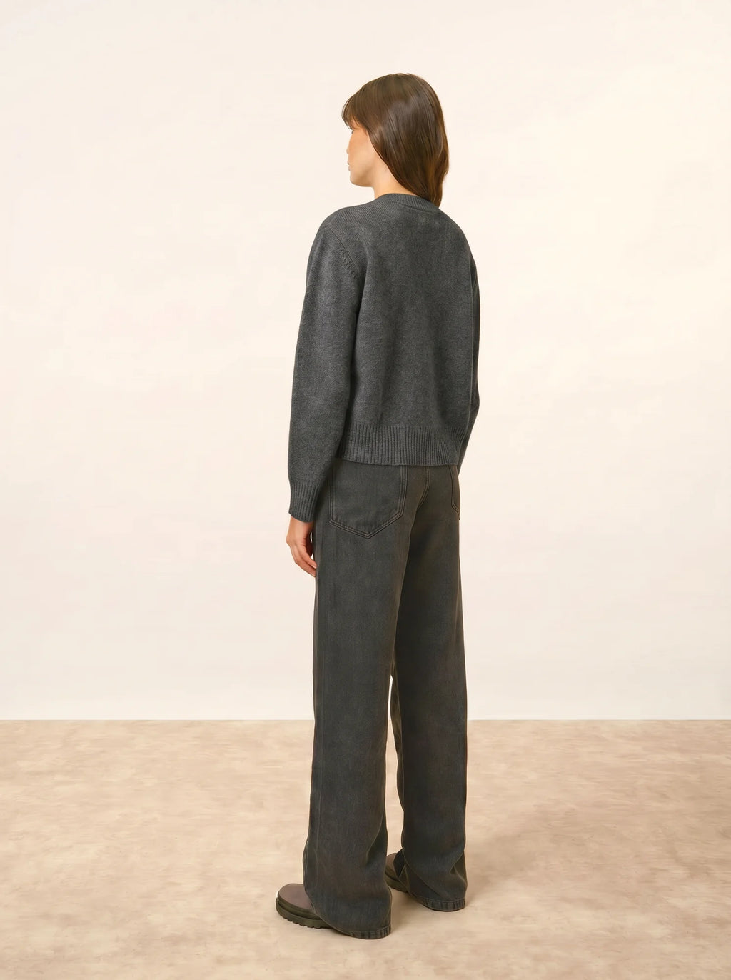 MARGAUX Pull Col Rond 6 Fils Anthracite Chiné