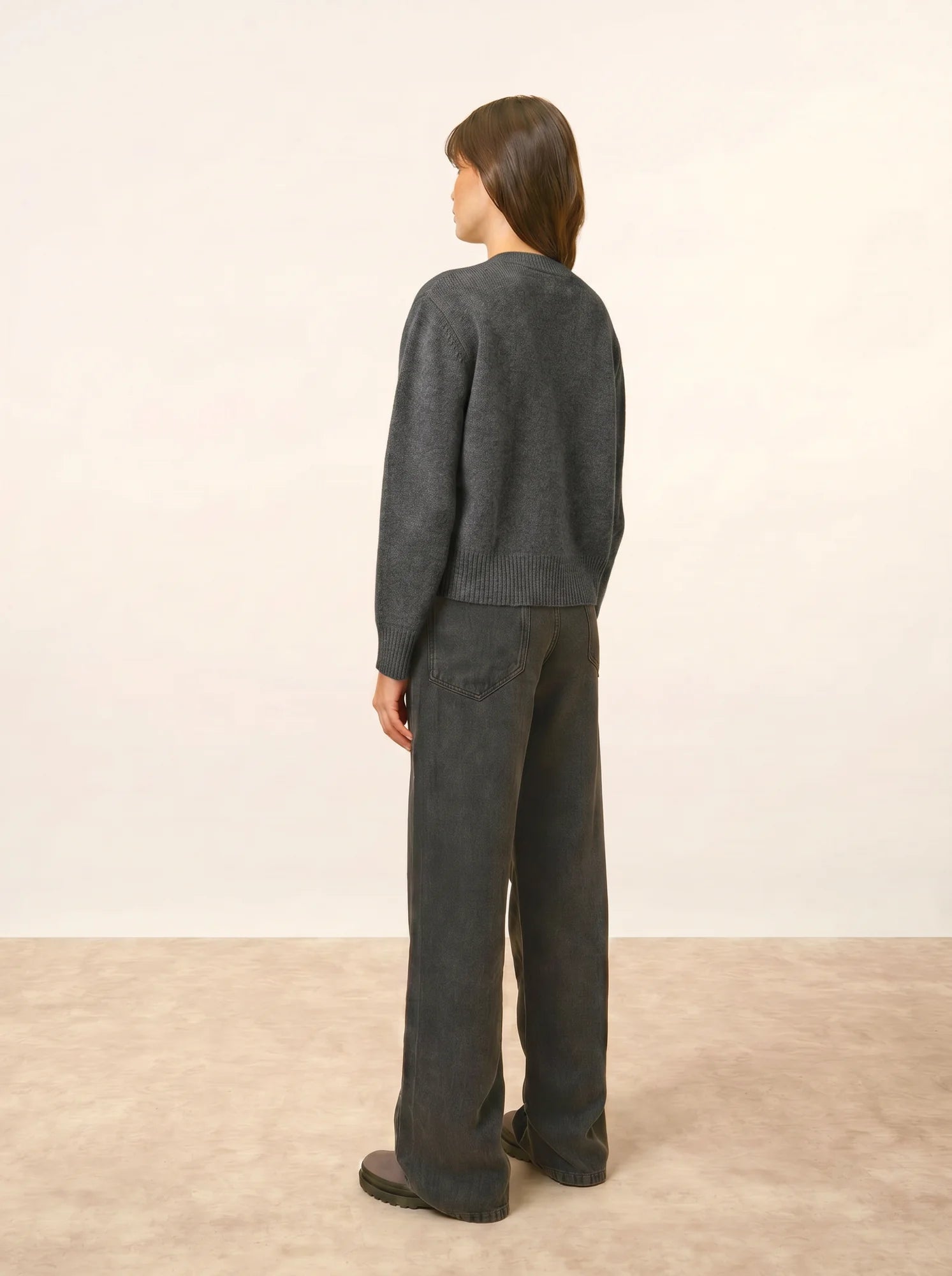 MARGAUX Pull Col Rond 6 Fils Anthracite Chiné