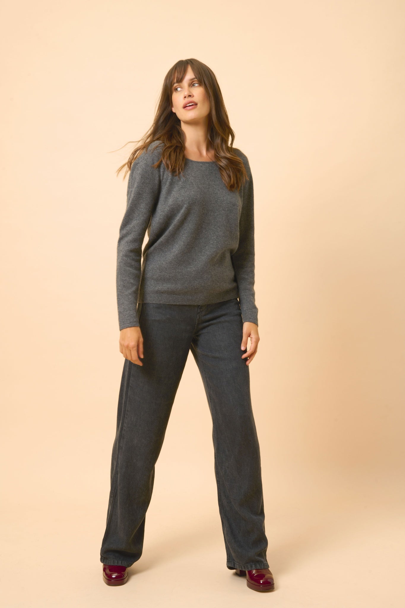 FIONA pull col bateau anthracite chiné