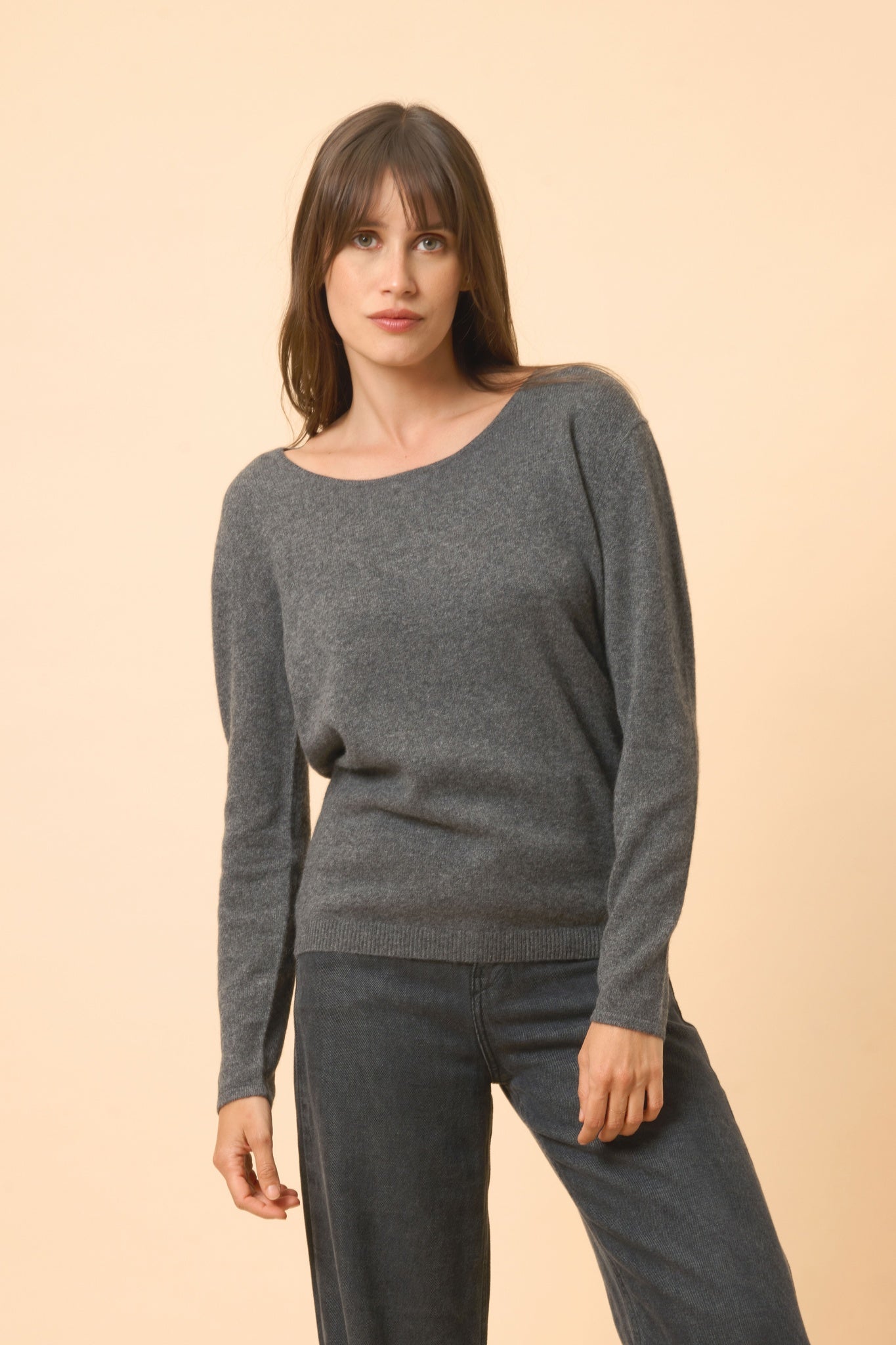 FIONA pull col bateau anthracite chiné