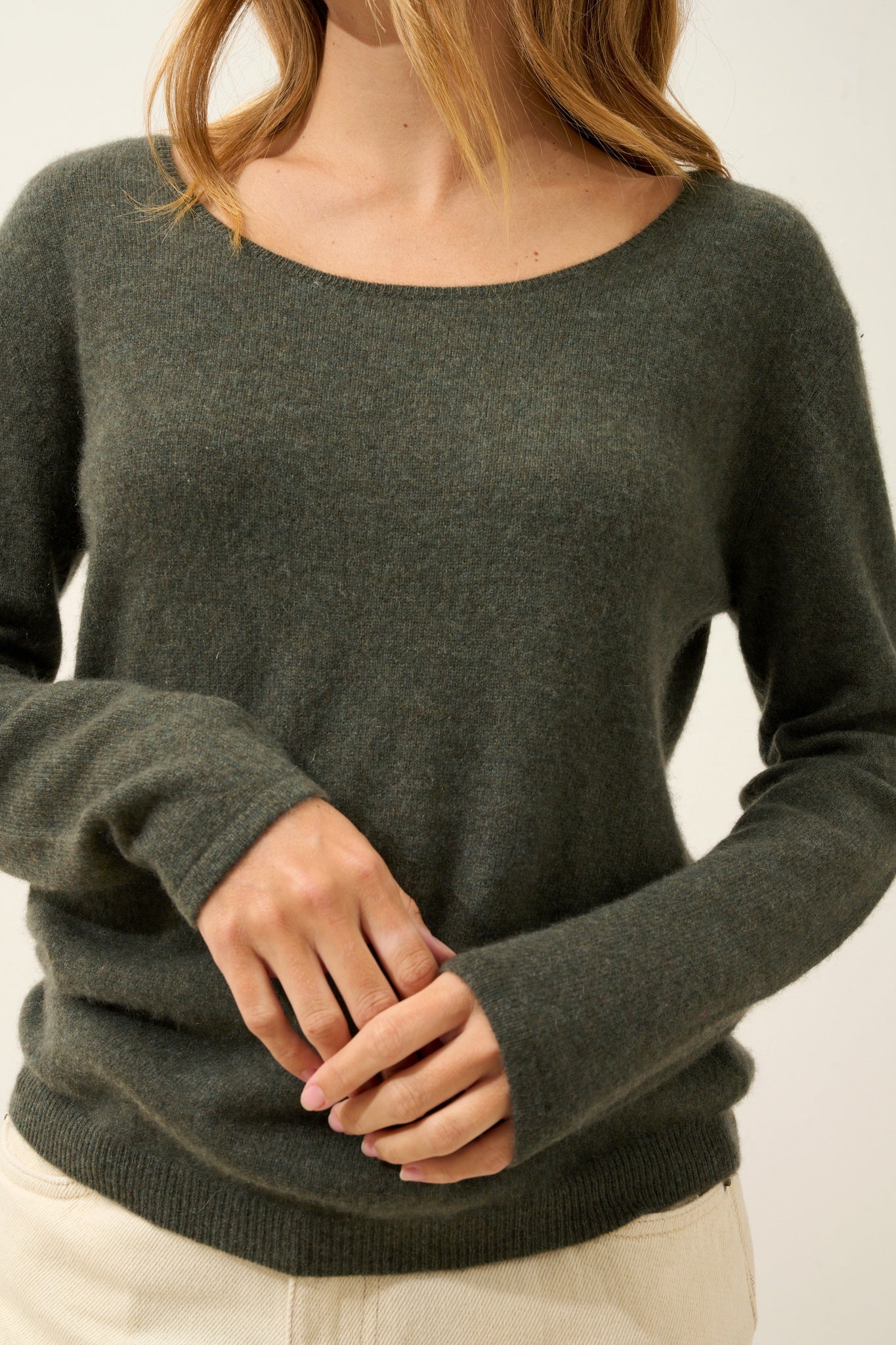FIONA khaki mottled boat-neck sweater
