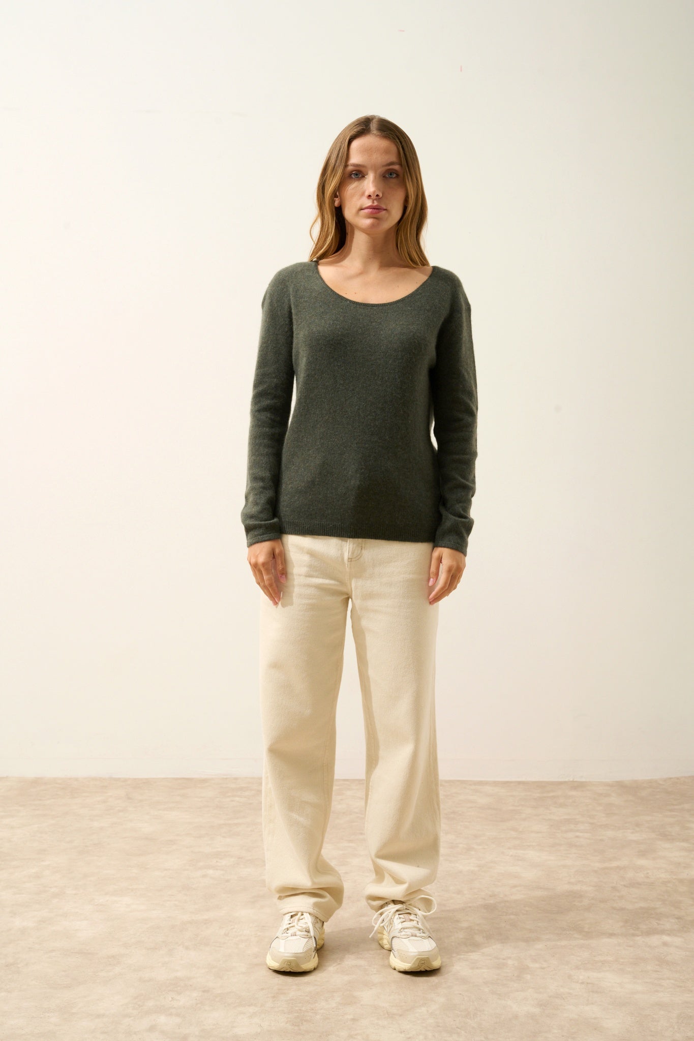 FIONA khaki mottled boat-neck sweater