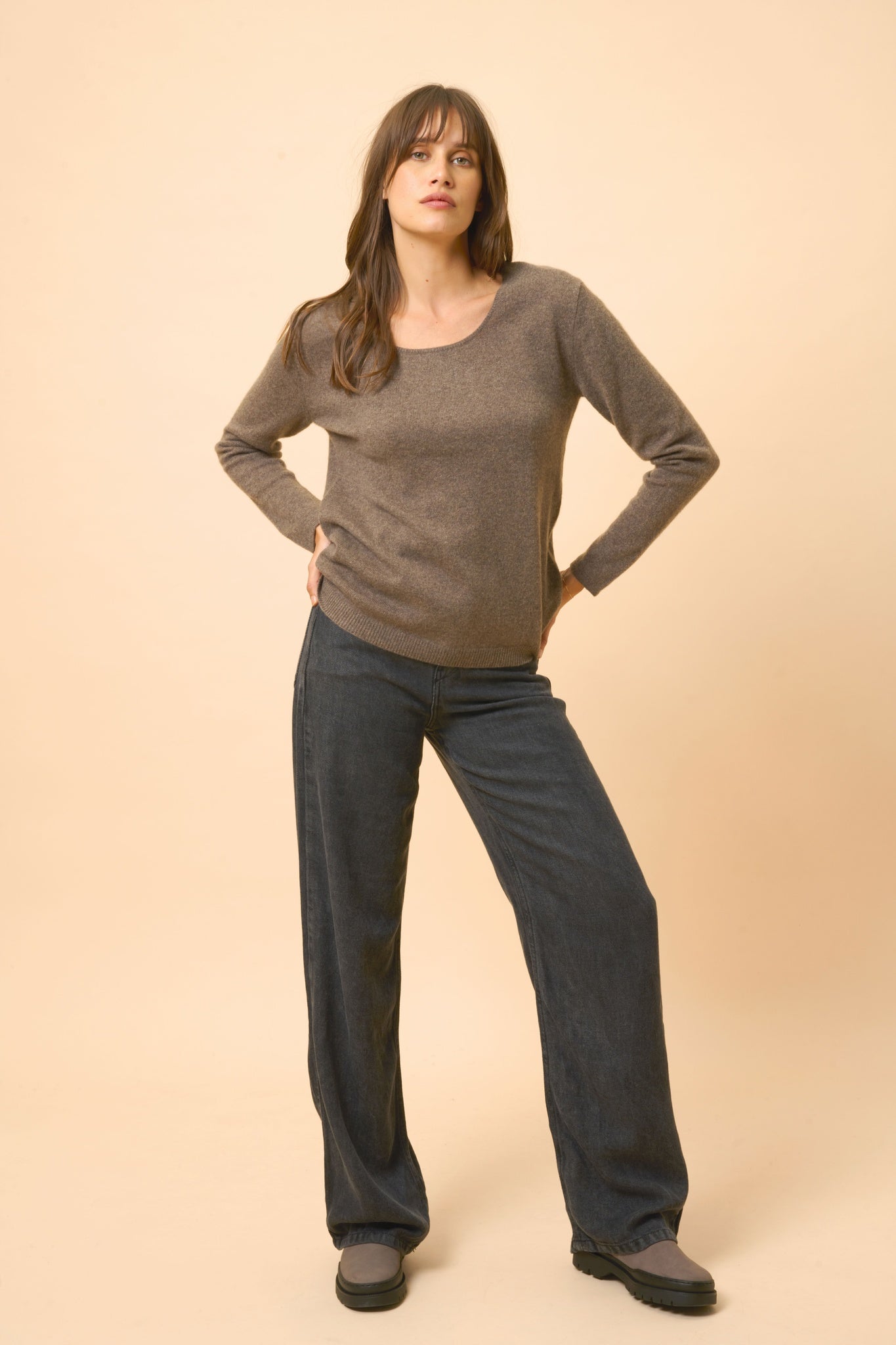 FIONA pull col bateau taupe chiné
