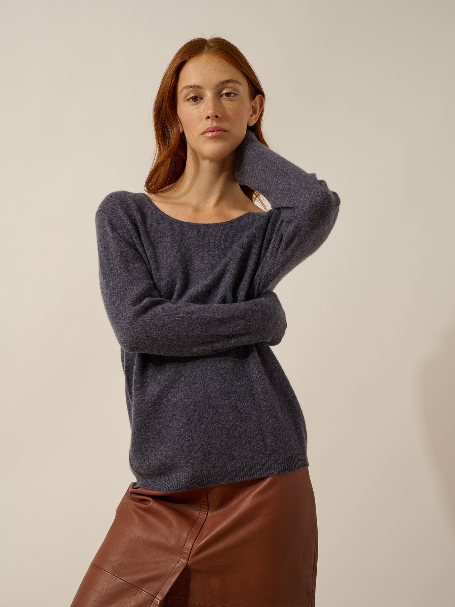 FIONA pull col bateau violet gris chiné