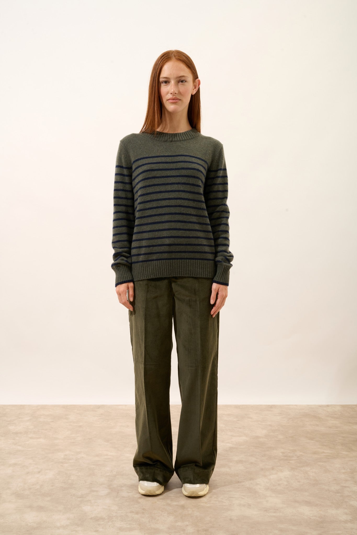 fiora pull col rond 4 fils bi-color navy/kaki chiné 100% cachemire