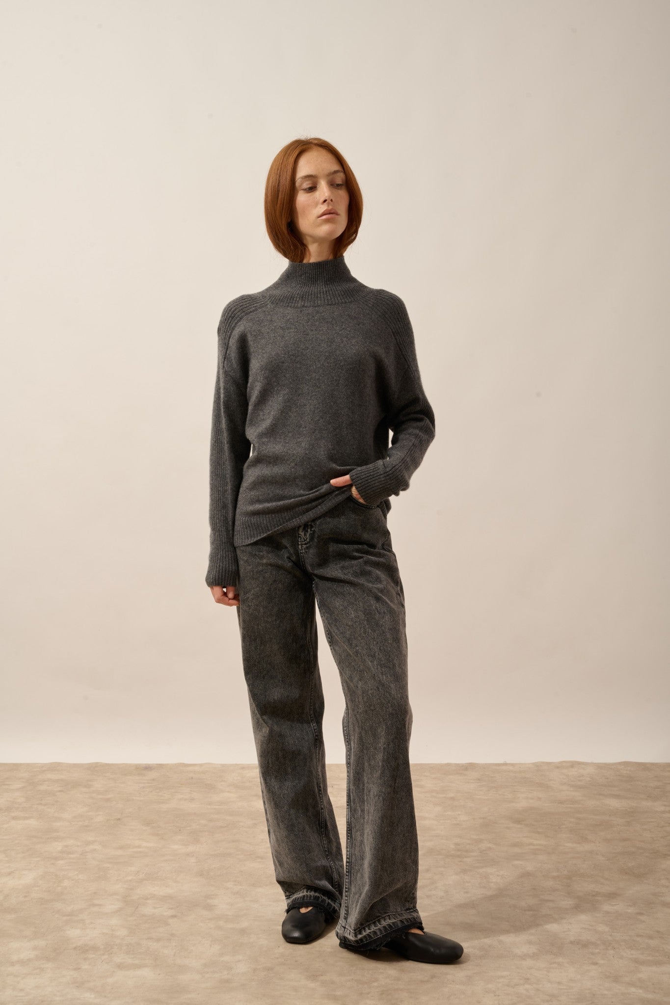 fiorina pull col roulé anthracite chiné