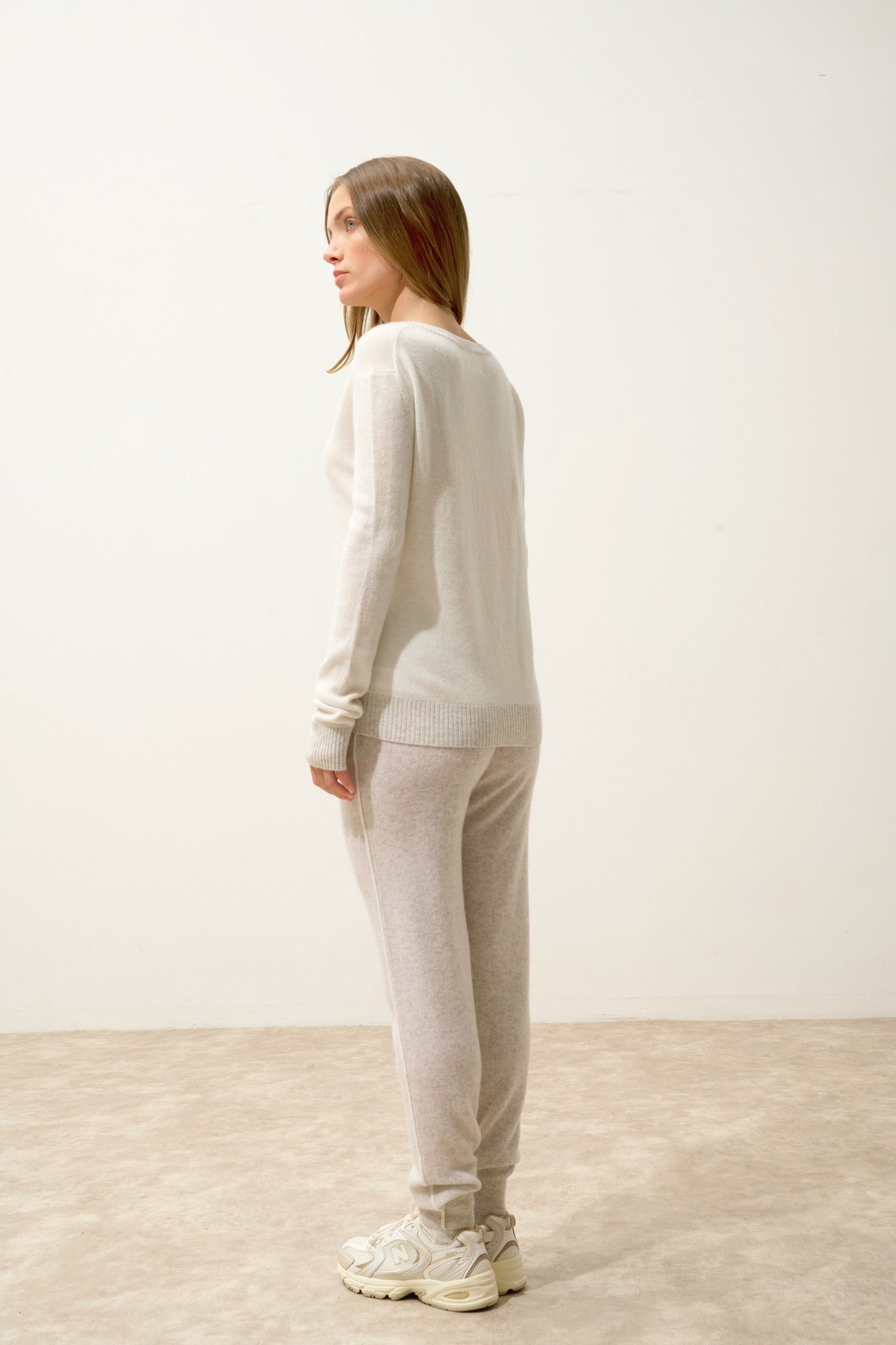 floréa pull col bateau bi-color gris perle chiné/ivoire 100% cachemire