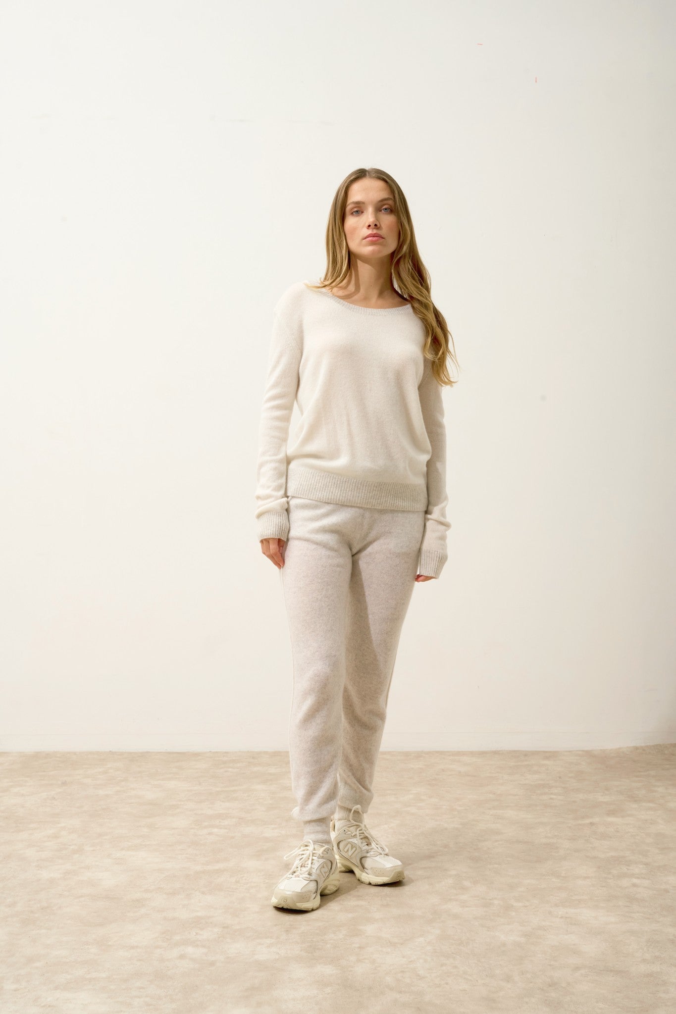 floréa pull col bateau bi-color gris perle chiné/ivoire 100% cachemire