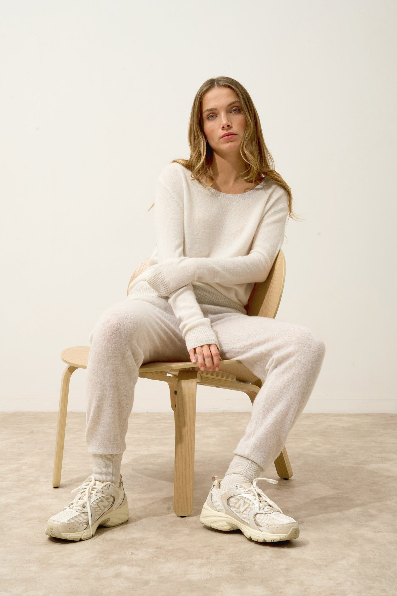 floréa pull col bateau bi-color gris perle chiné/ivoire 100% cachemire