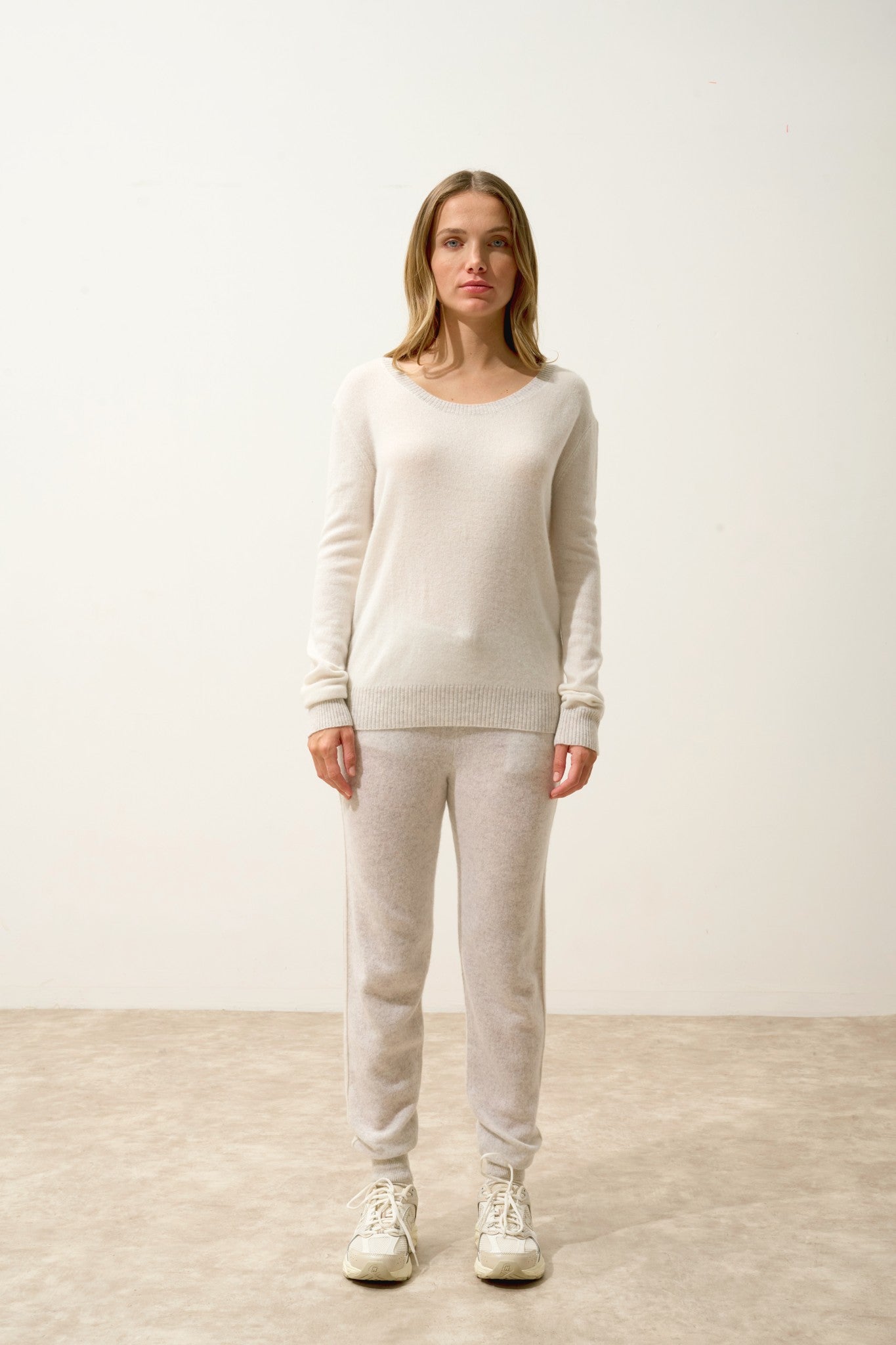 floréa pull col bateau bi-color gris perle chiné/ivoire 100% cachemire