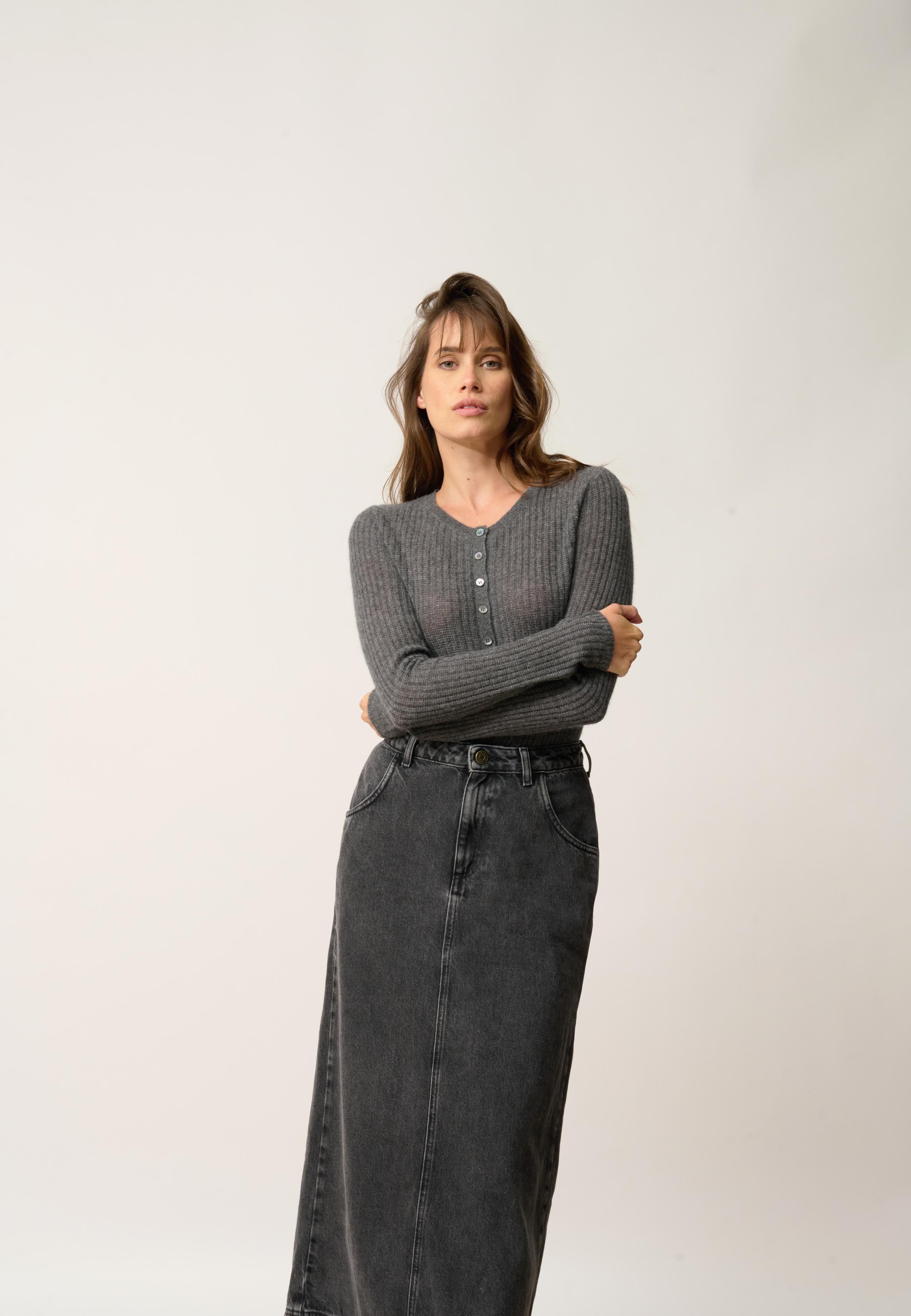 FUNI body col rond anthracite chiné