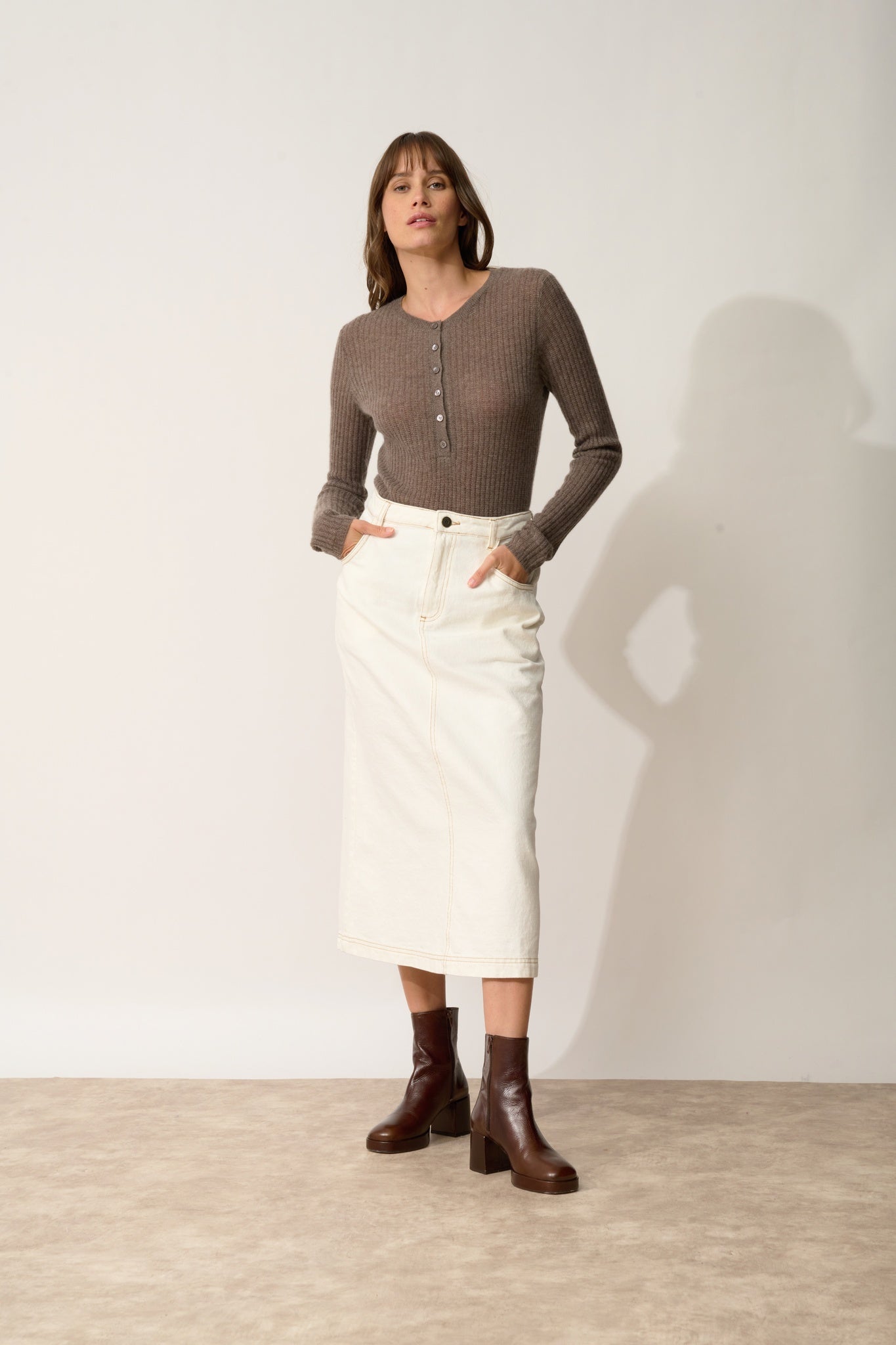 FUNI body col rond taupe chiné