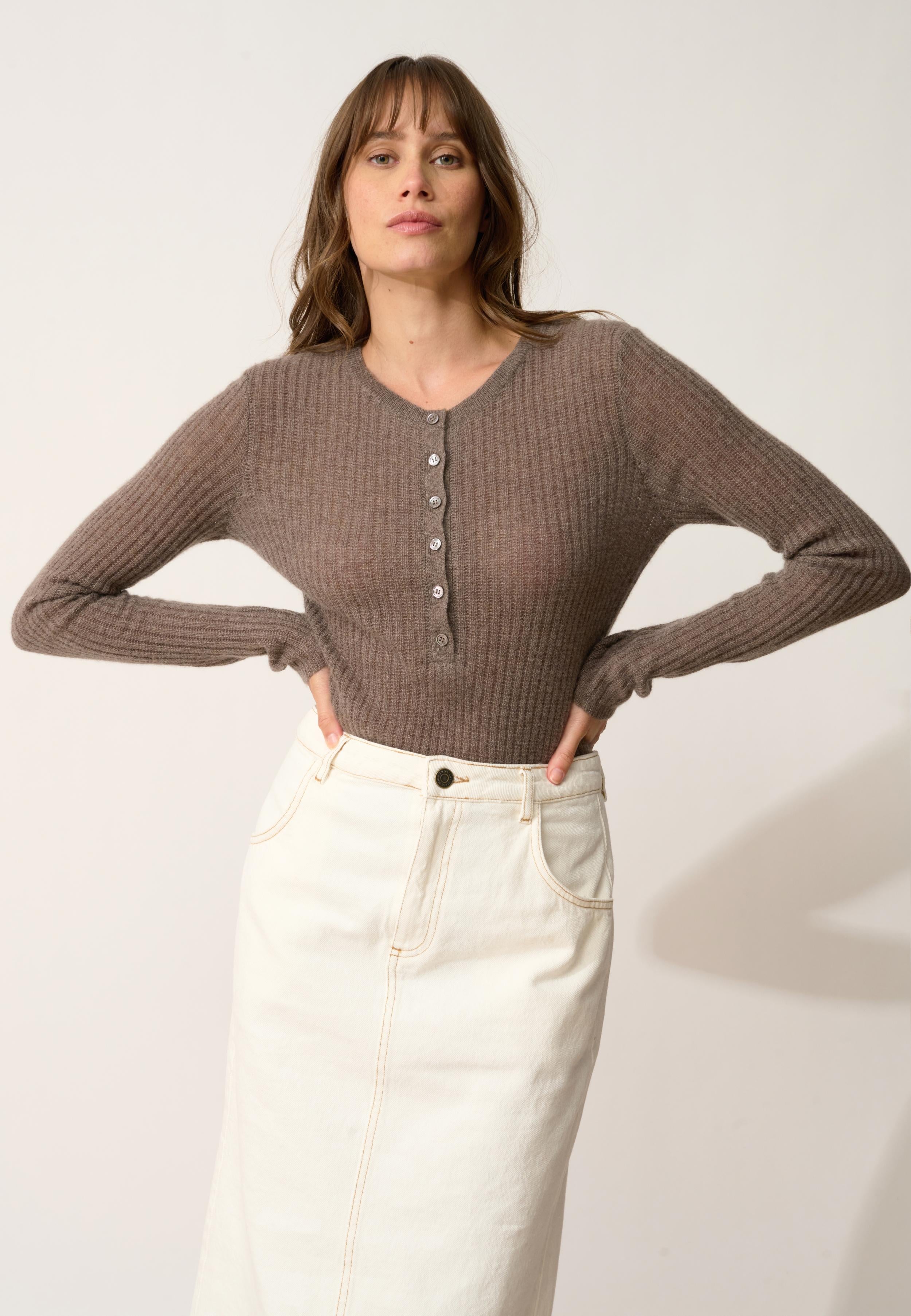 FUNI body col rond taupe chiné