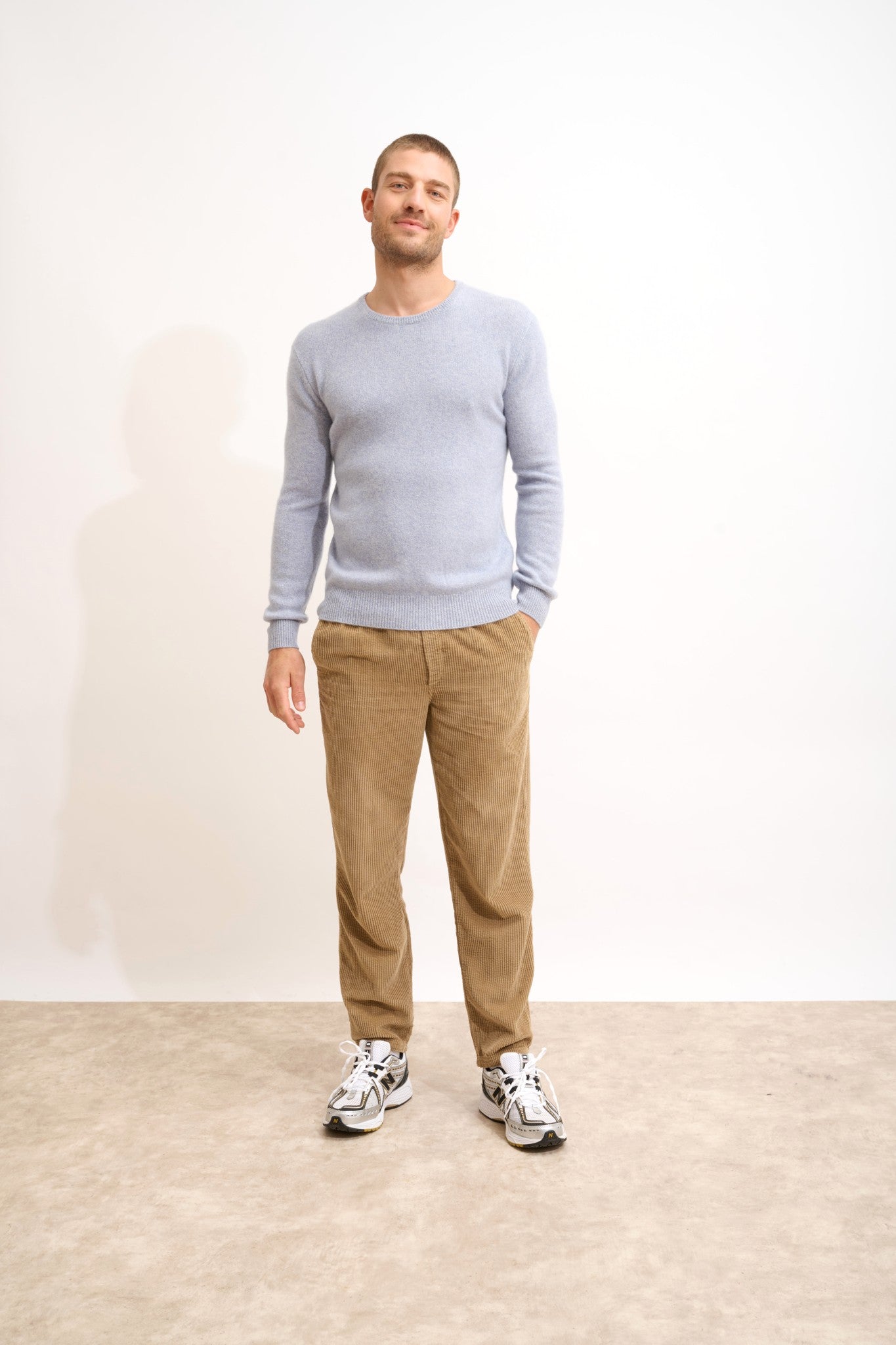 gabin pull col rond 4 fils bleu ivoire 100% cachemire