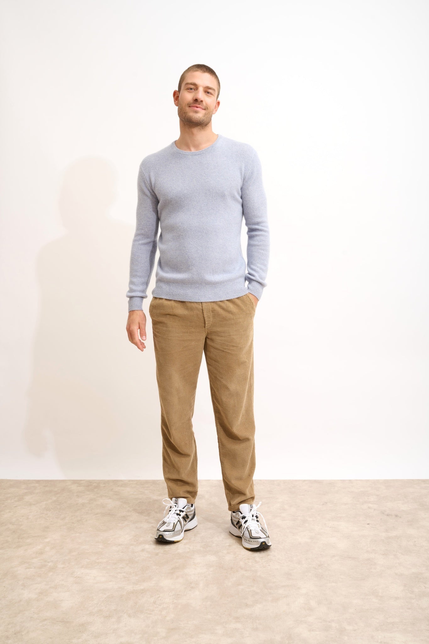 GABIN pull col rond 4 fils bleu ivoire