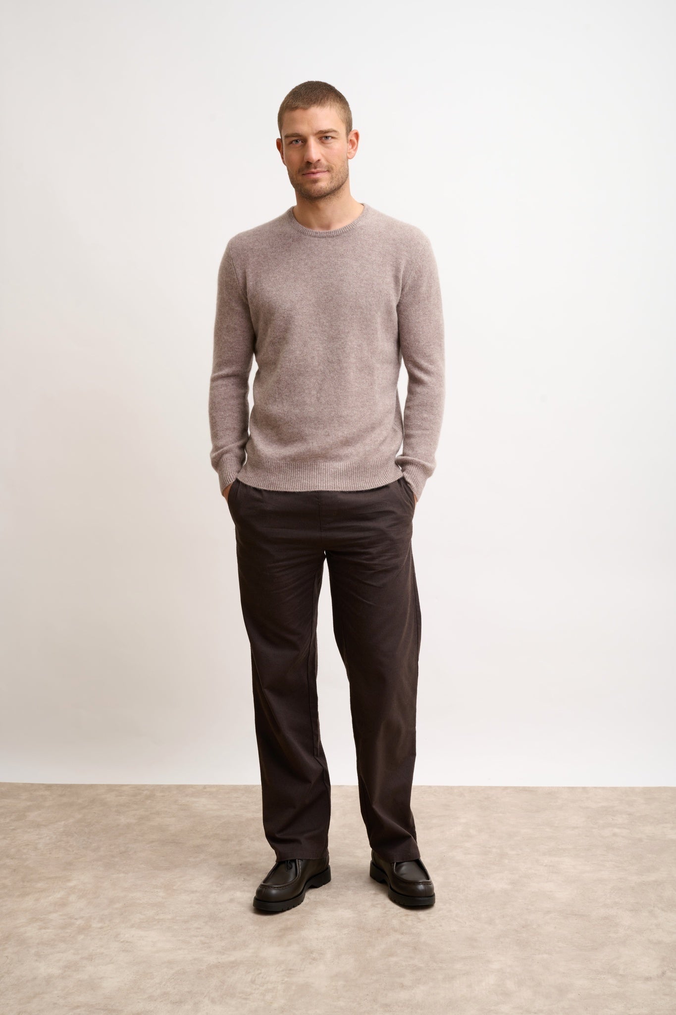 GABIN pull col rond 4 fils caribou chiné