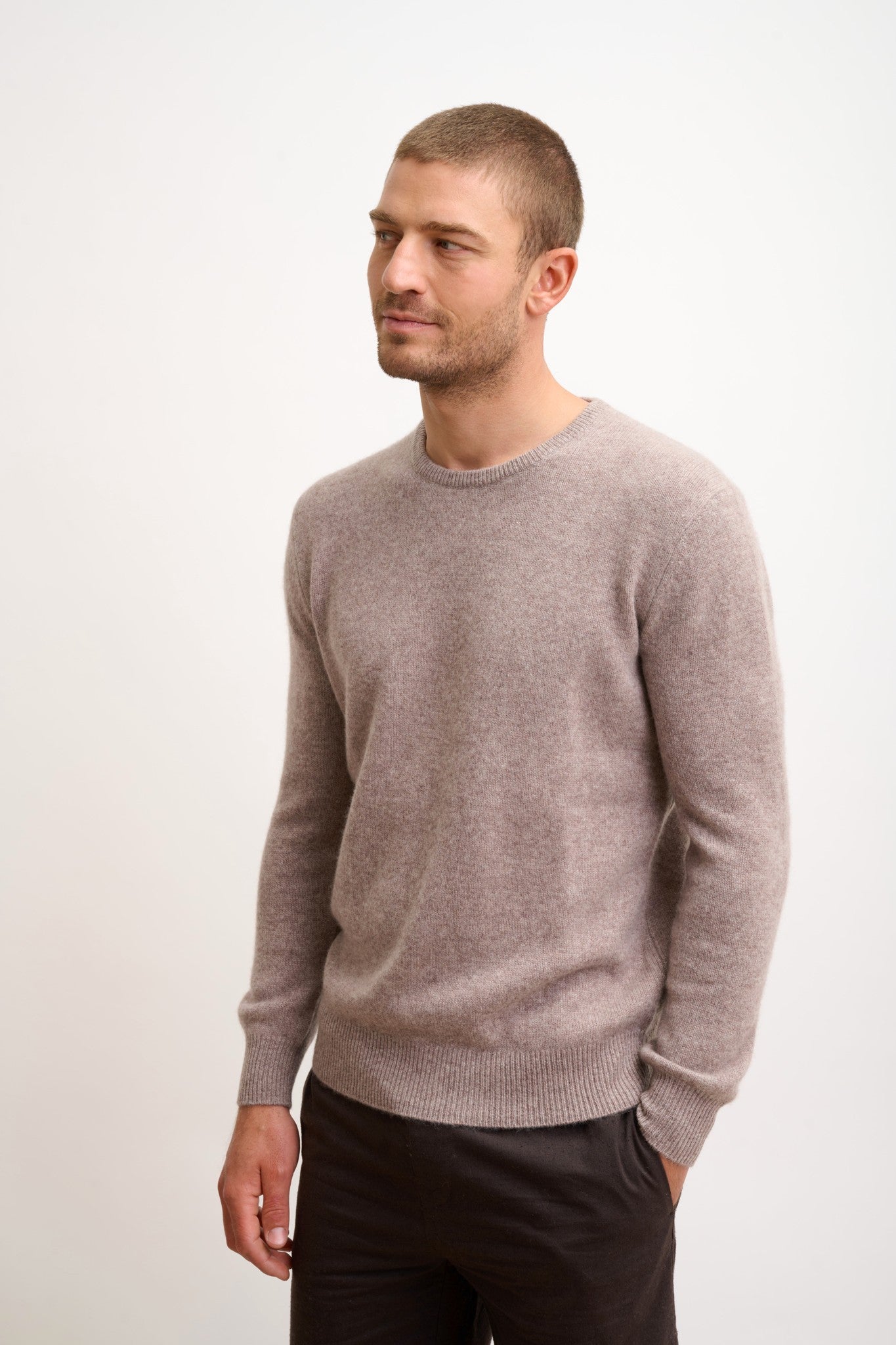 gabin pull col rond 4 fils caribou chiné 100% cachemire