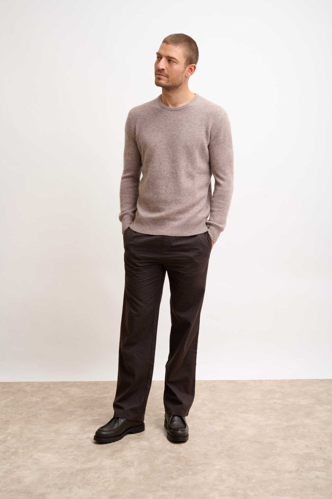 gabin pull col rond 4 fils caribou chiné 100% cachemire