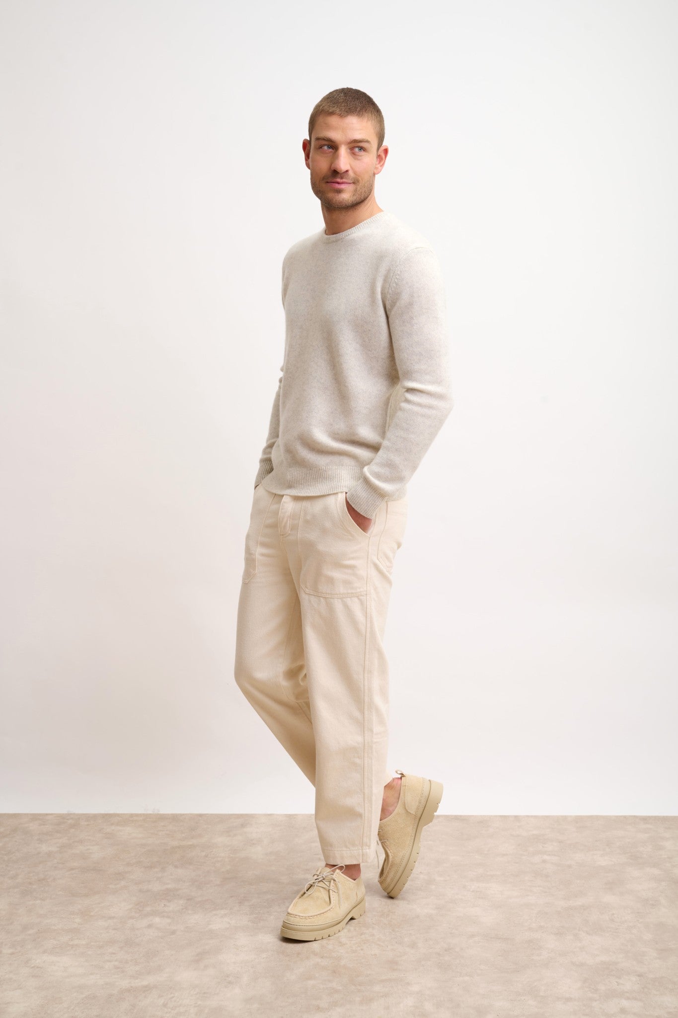 gabin pull col rond 4 fils gris perle chiné 100% cachemire