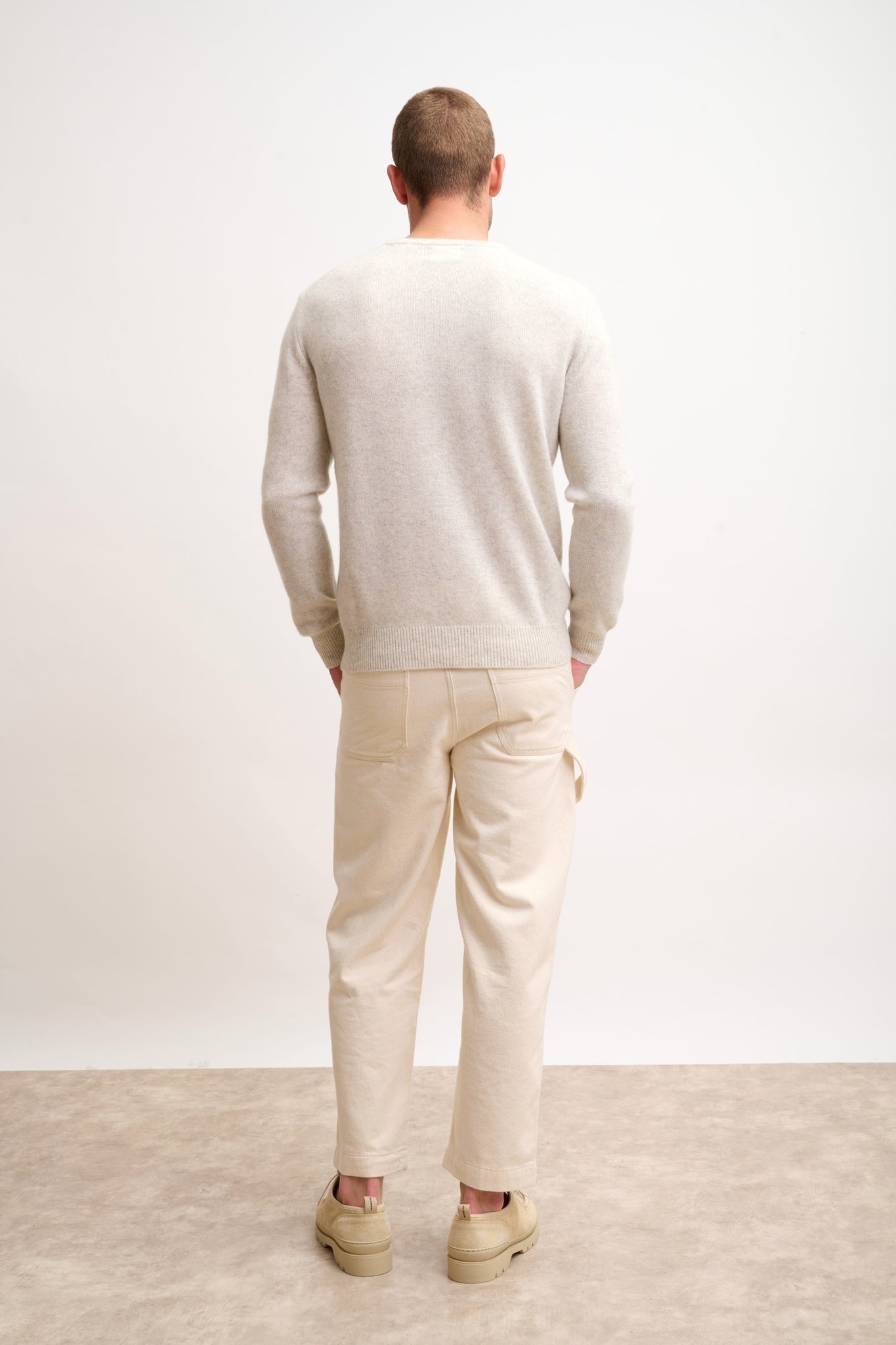 GABIN pull col rond 4 fils gris perle chiné