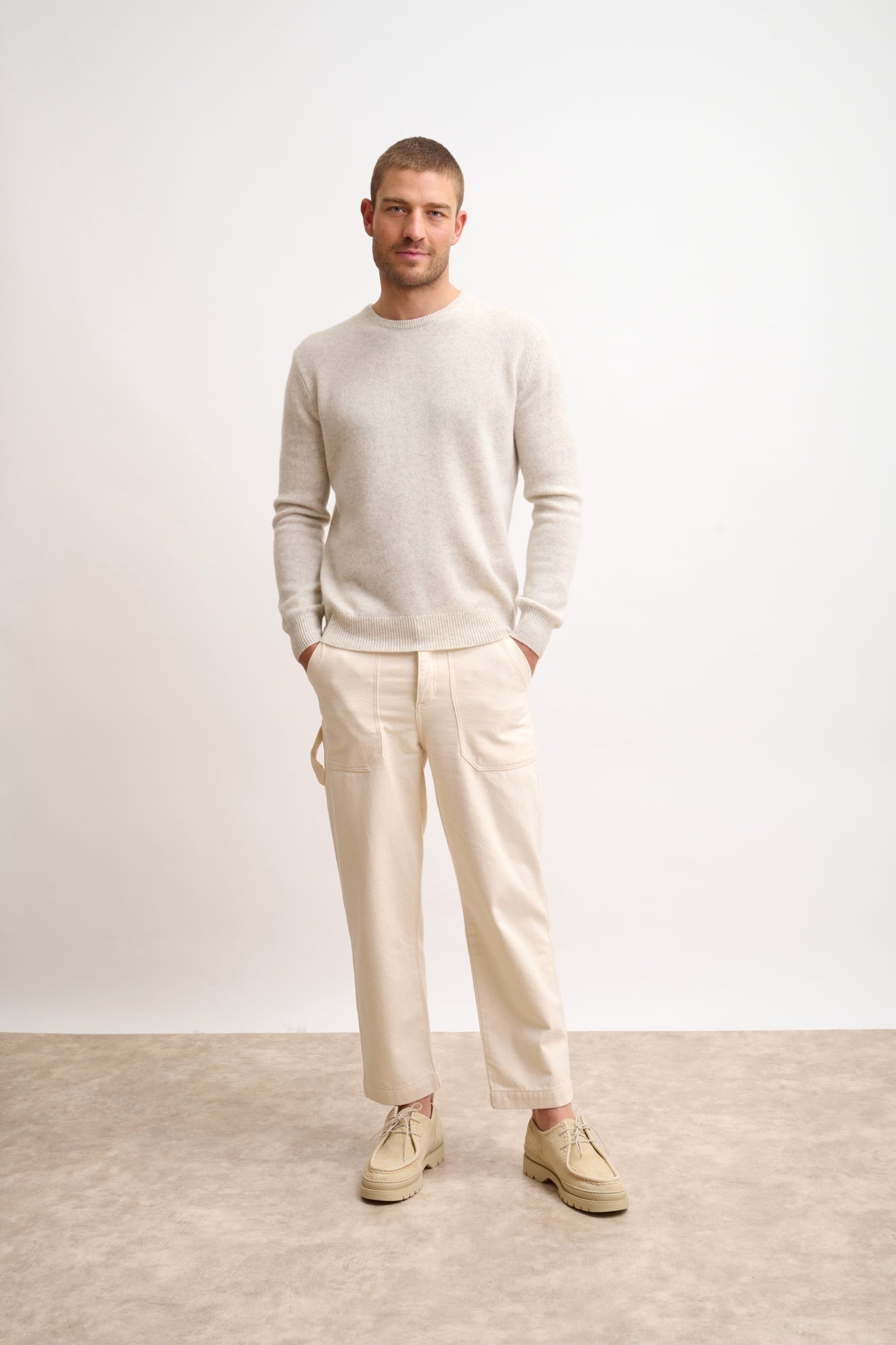 GABIN pull col rond 4 fils gris perle chiné