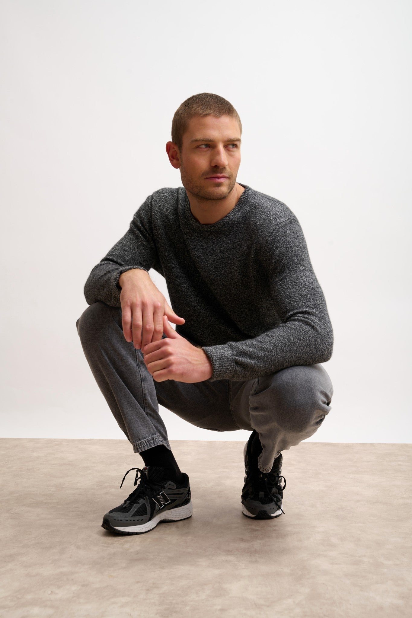 gabin pull col rond 4 fils noir/blanc 100% cachemire