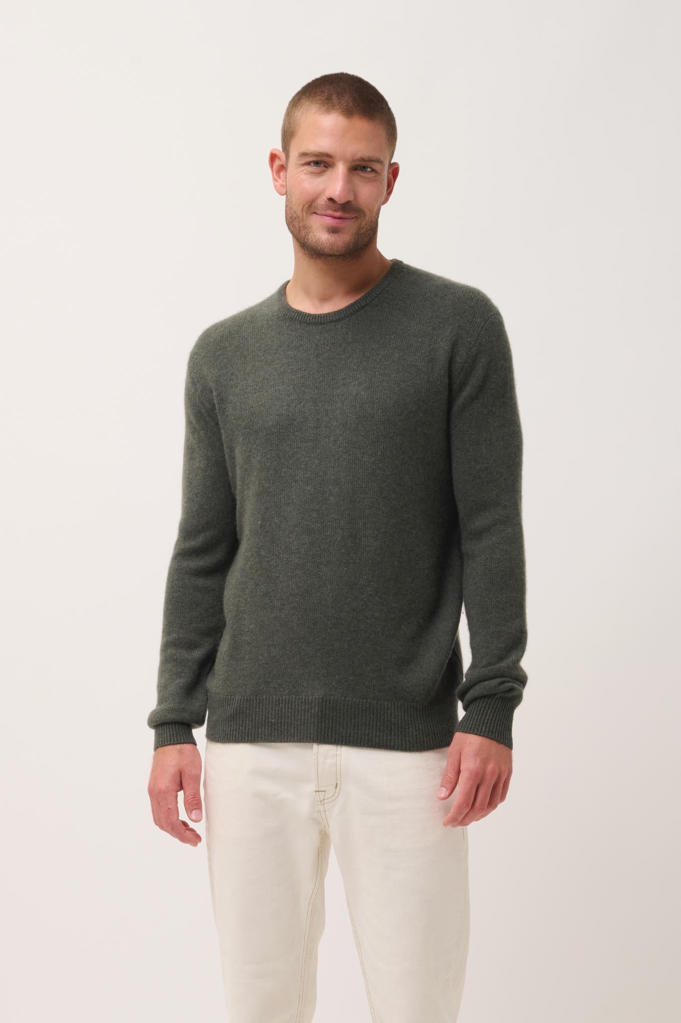 GABIN pull col rond kaki chiné