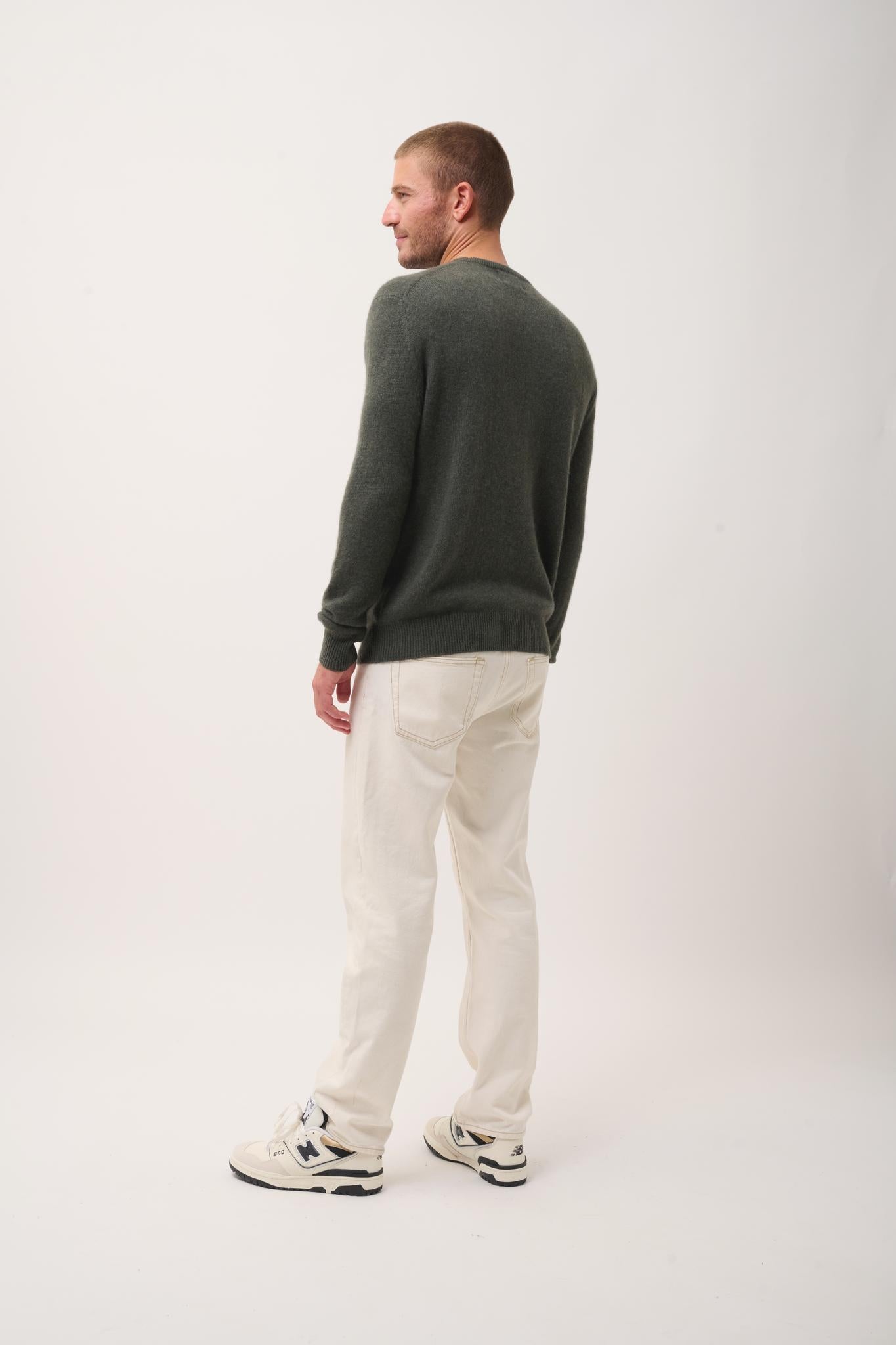 GABIN pull col rond kaki chiné