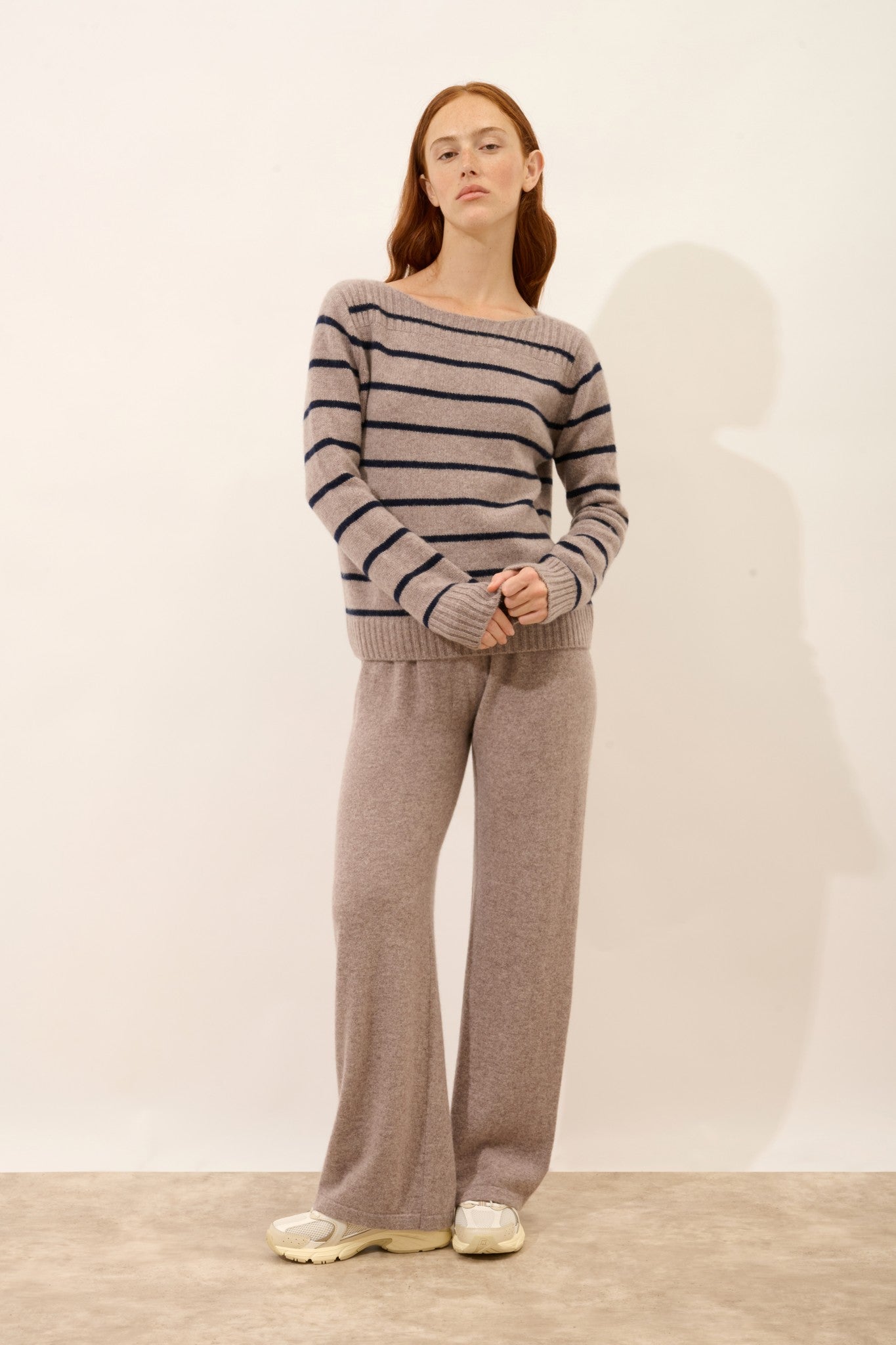 gaïa pull col bateau 4 fils bi-color navy/caribou chiné 100% cachemire