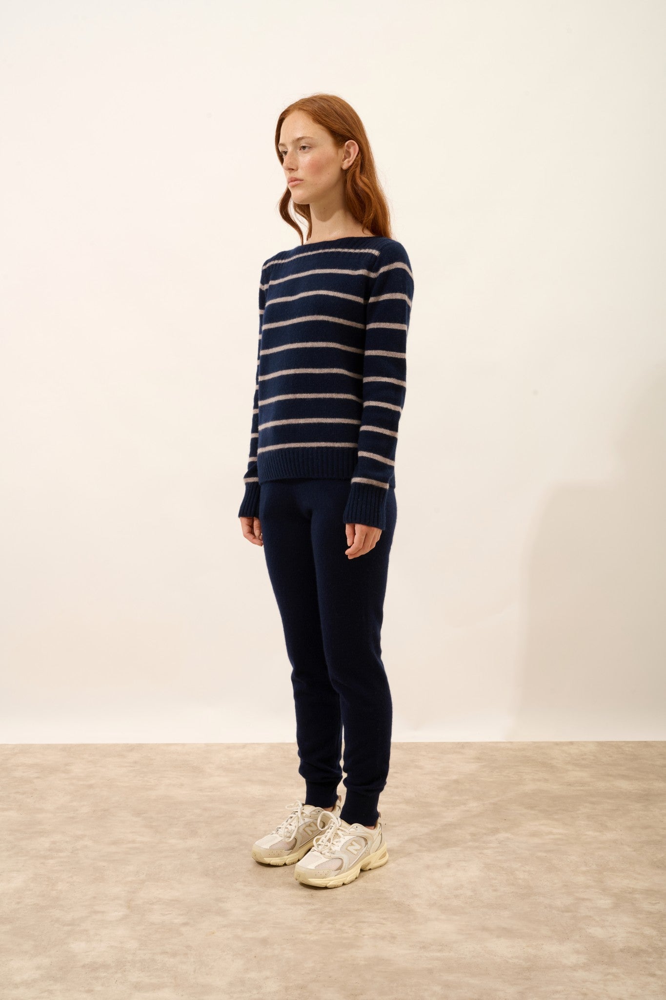 gaïa pull col bateau 4 fils bi-color navy/caribou chiné 100% cachemire