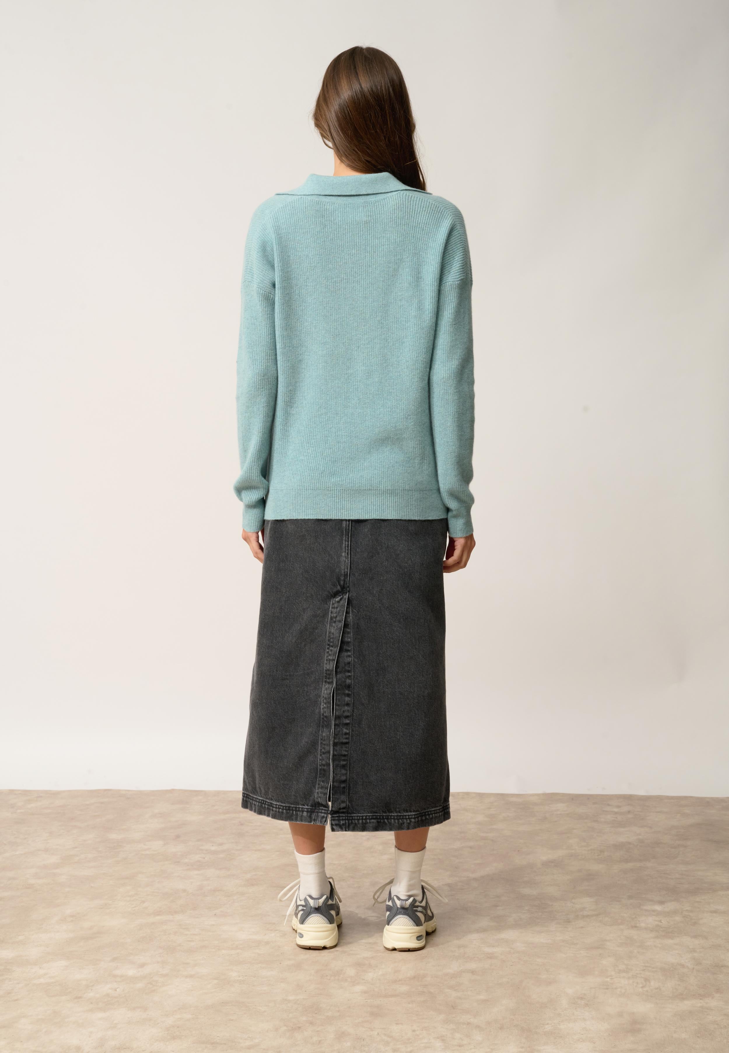 GARCIA polo col v aqua chiné