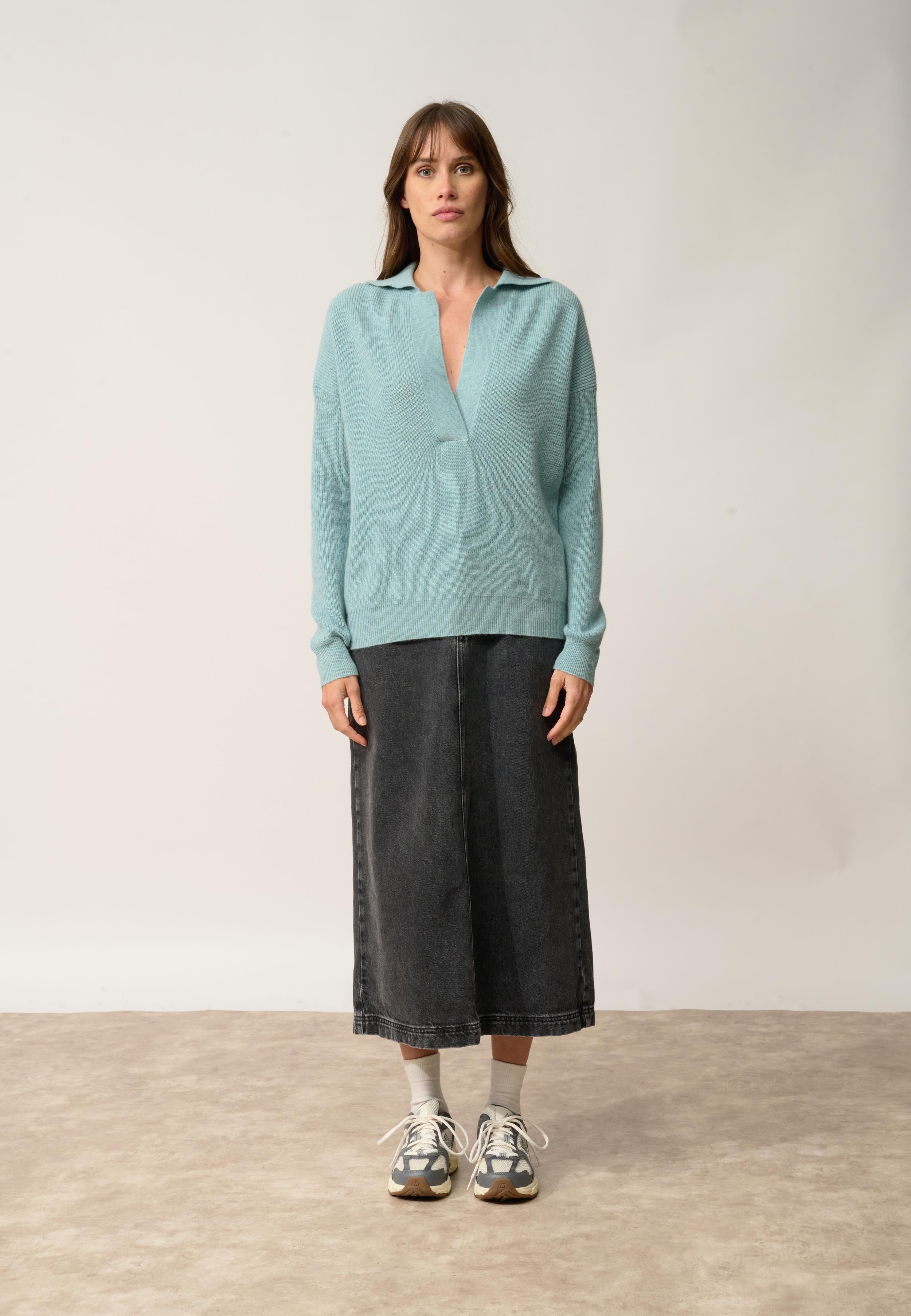GARCIA polo col v aqua chiné