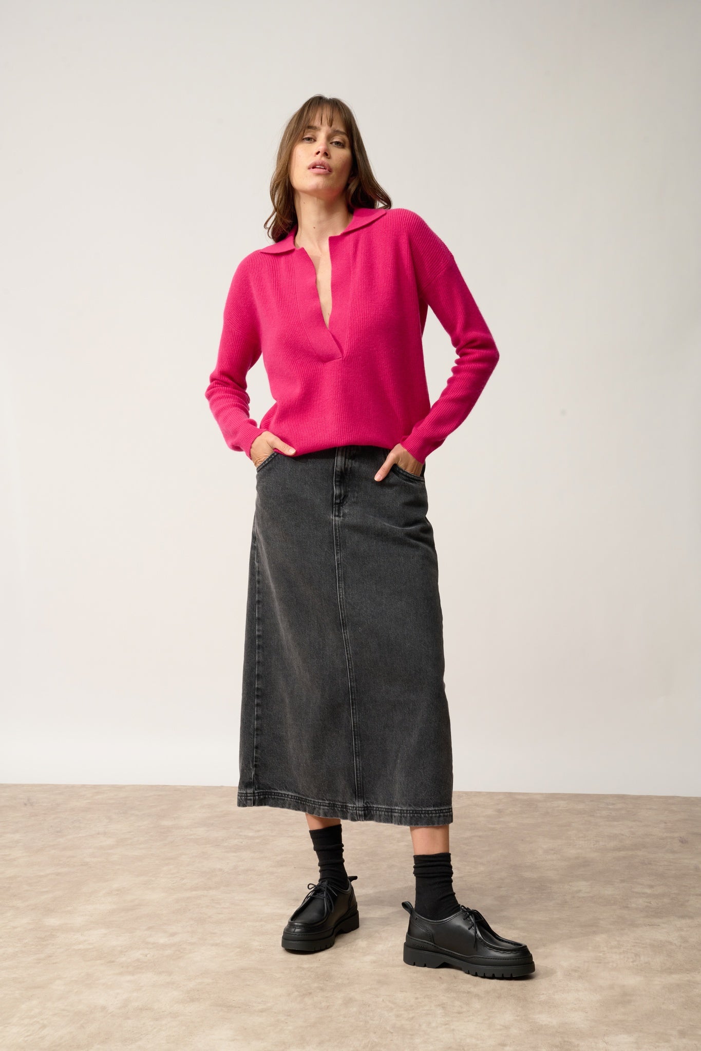 GARCIA polo col v fuchsia