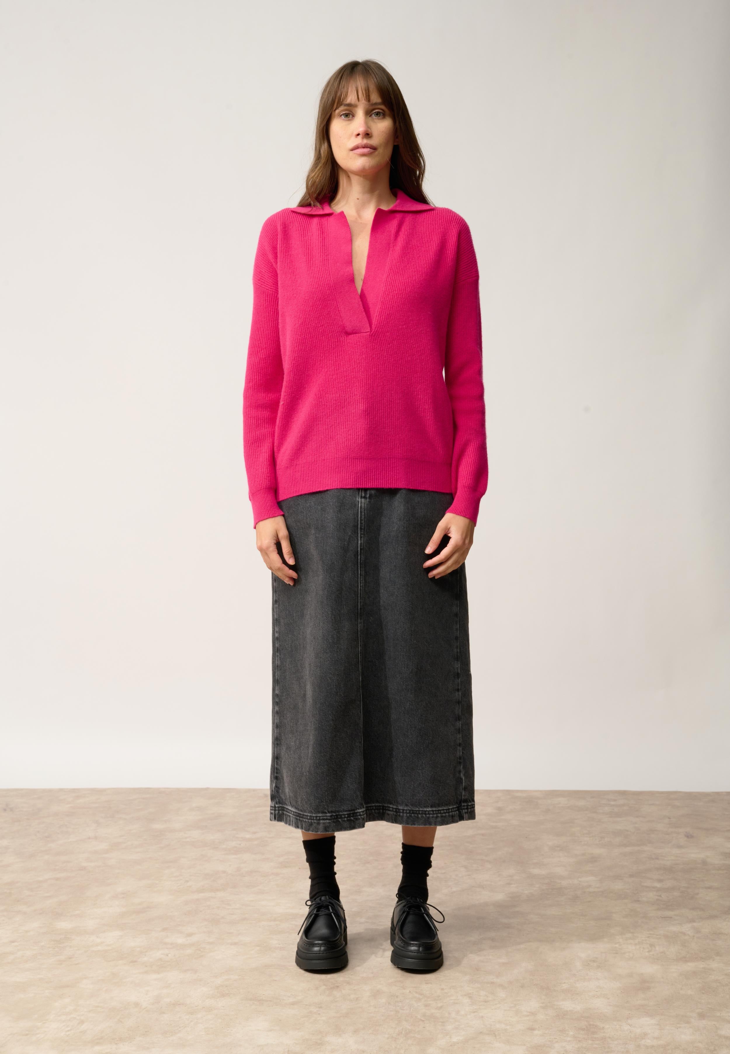 GARCIA polo col v fuchsia