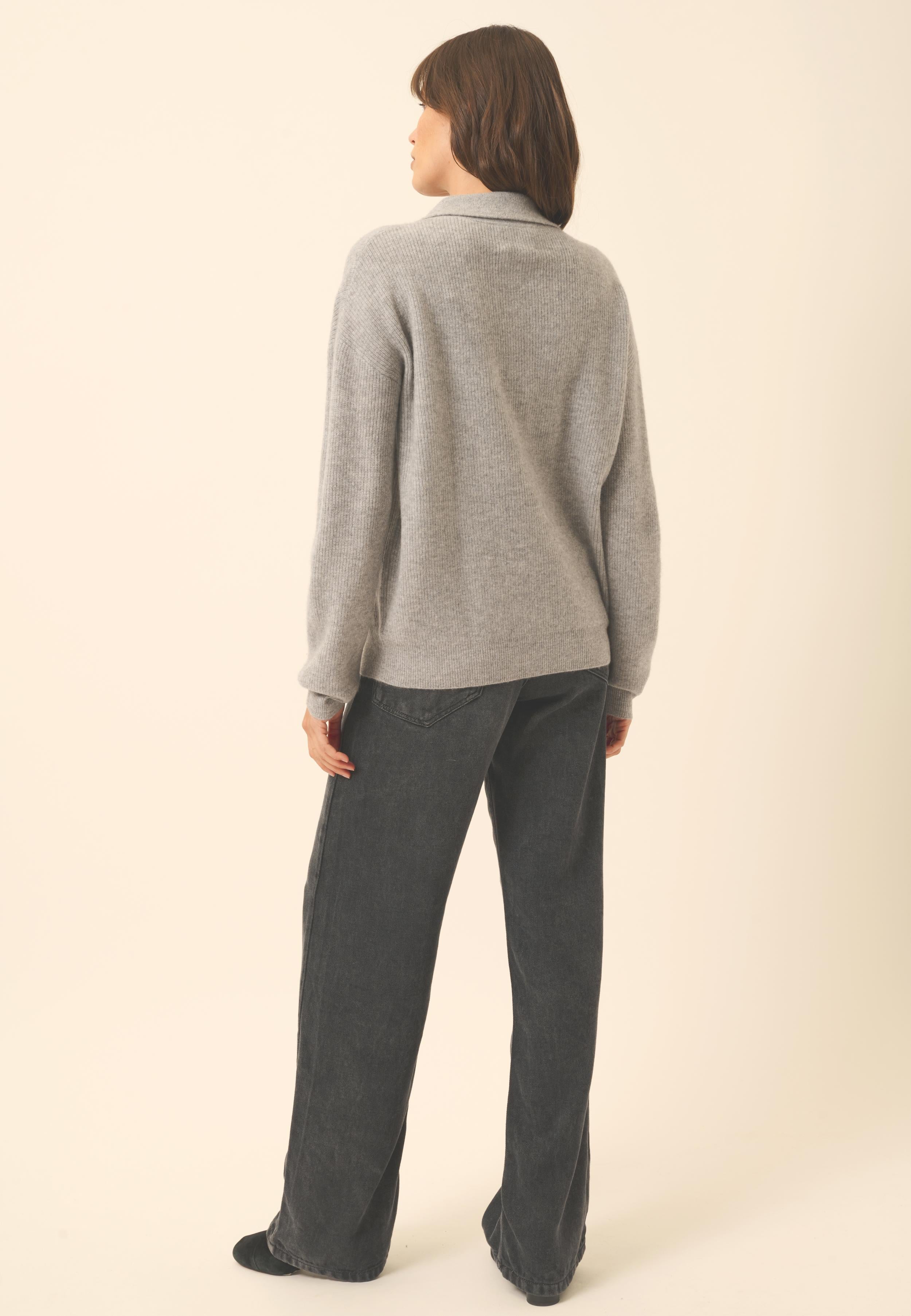 GARCIA polo col v gris souris chiné